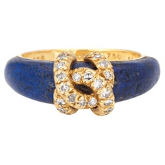 c1970s Cartier Double C Diamond Ring Lapis Lazuli 6.75 Band Fine Signed Jewelry