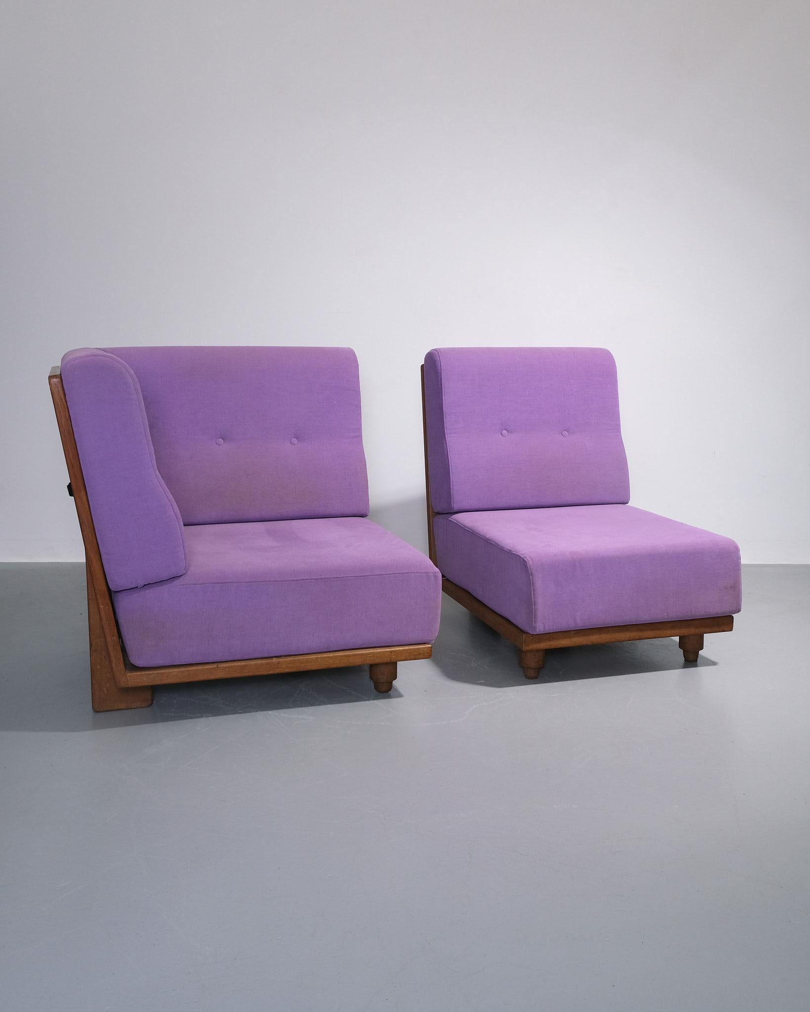 Guillerme et Chambron  ‘Elmyre’ Corner Sofa with Slatted Backrest, Edition Votre Maison, c.1970s
A corner sofa designed by Guillerme et Chambron and produced by Edition Votre Maison in the 1970s. Crafted in solid waxed oak, the piece features the
