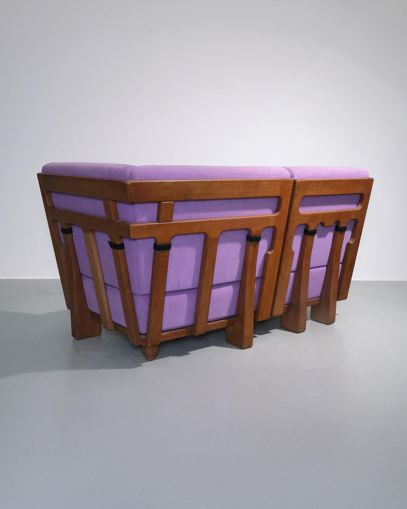 Mid-Century Modern c.1970s Guillerme et Chambron 'Elmyre' Corner Sofa With Slatted Backrest For Sale