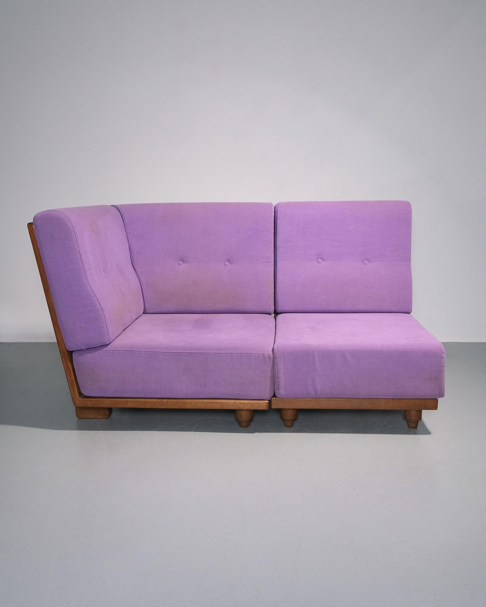 Late 20th Century c.1970s Guillerme et Chambron 'Elmyre' Corner Sofa With Slatted Backrest For Sale