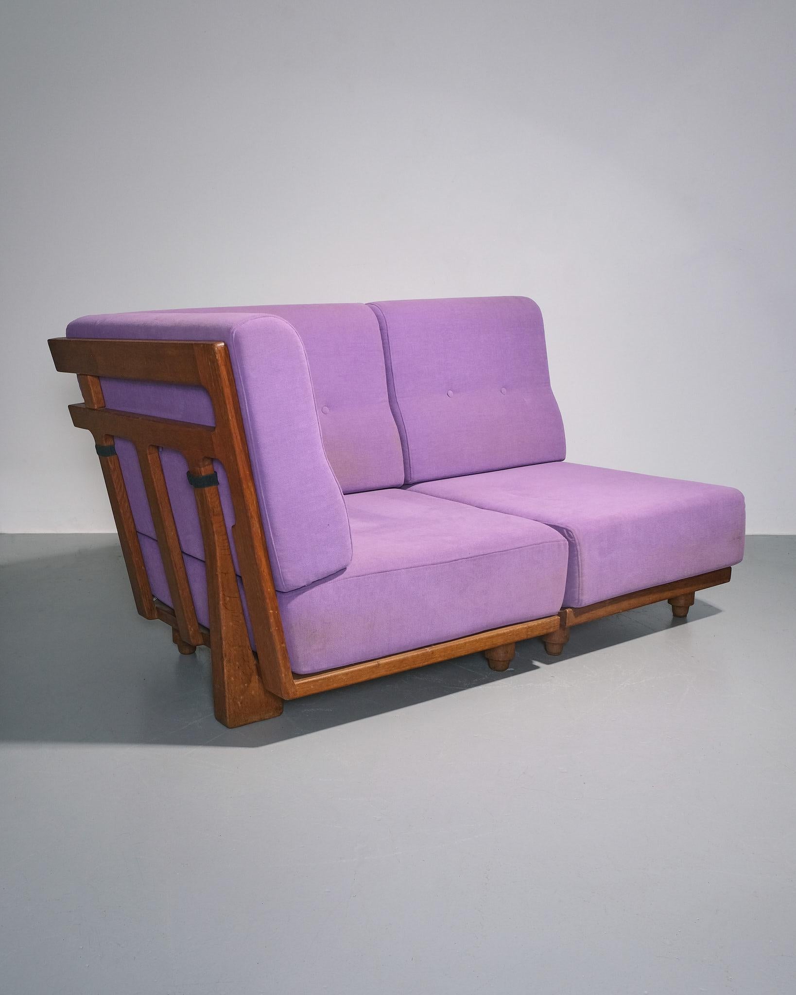 Upholstery c.1970s Guillerme et Chambron 'Elmyre' Corner Sofa With Slatted Backrest For Sale