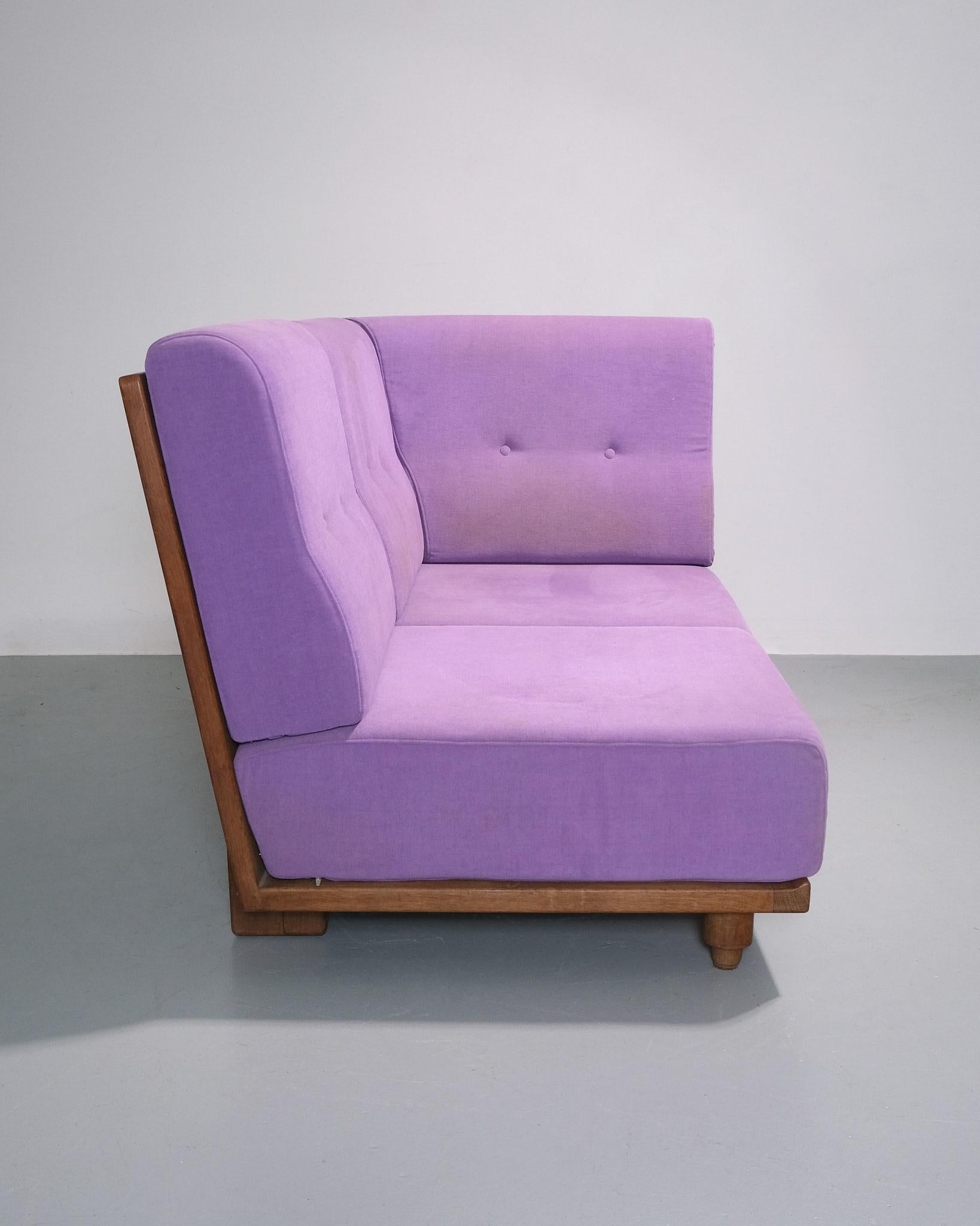 c.1970s Guillerme et Chambron 'Elmyre' Corner Sofa With Slatted Backrest For Sale 1