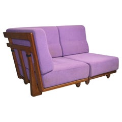 c.1970s Guillerme et Chambron 'Elmyre' Corner Sofa With Slatted Backrest