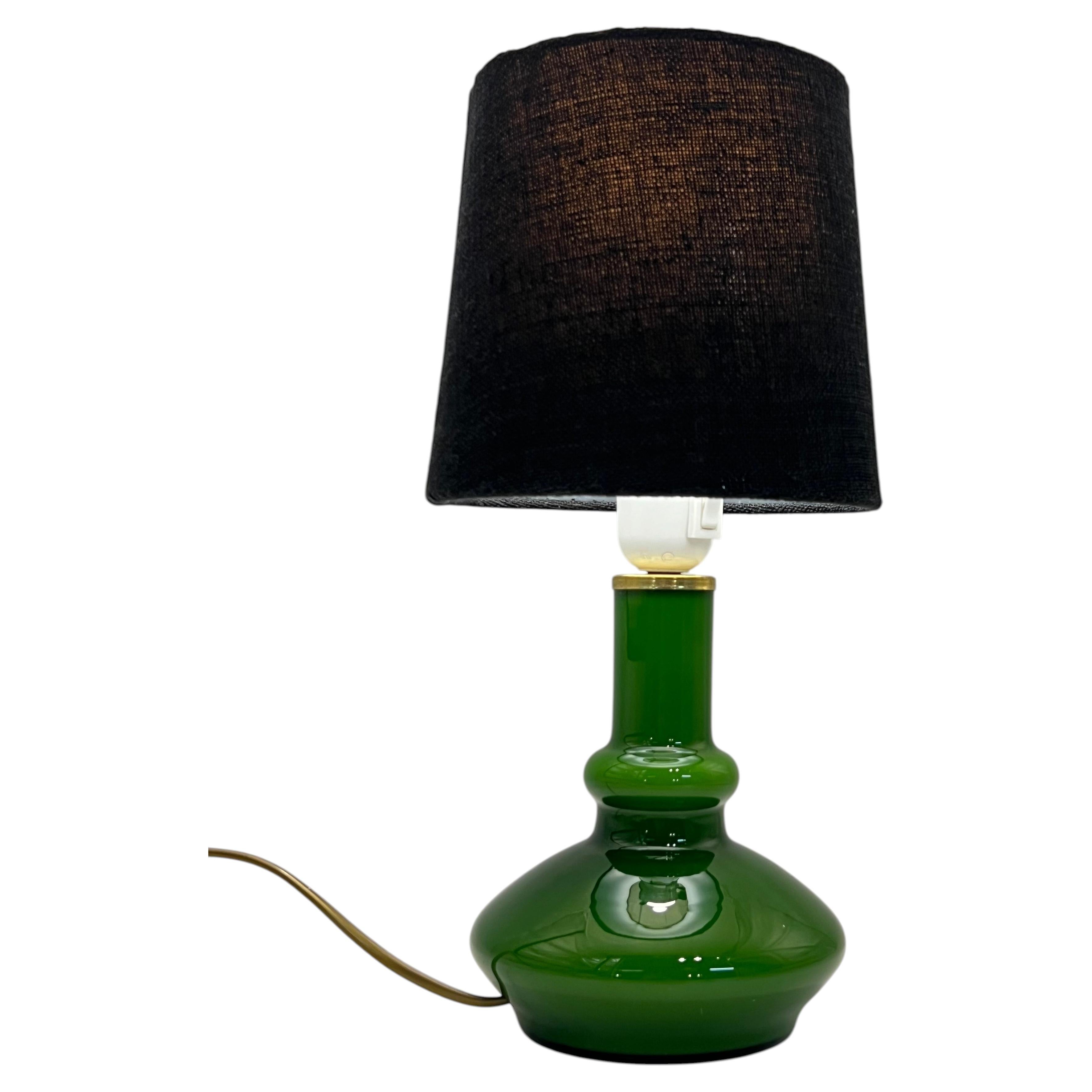 c.1970s Scandinavian Mid-Century Modern Design Green Glass Table Lamp For Sale