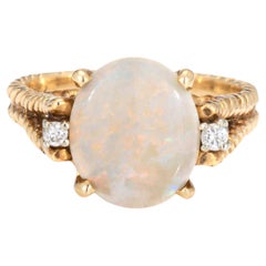 c1970s Vintage Opal Diamond Ring Sz 7 14k Yellow Gold Estate Fine Jewelry