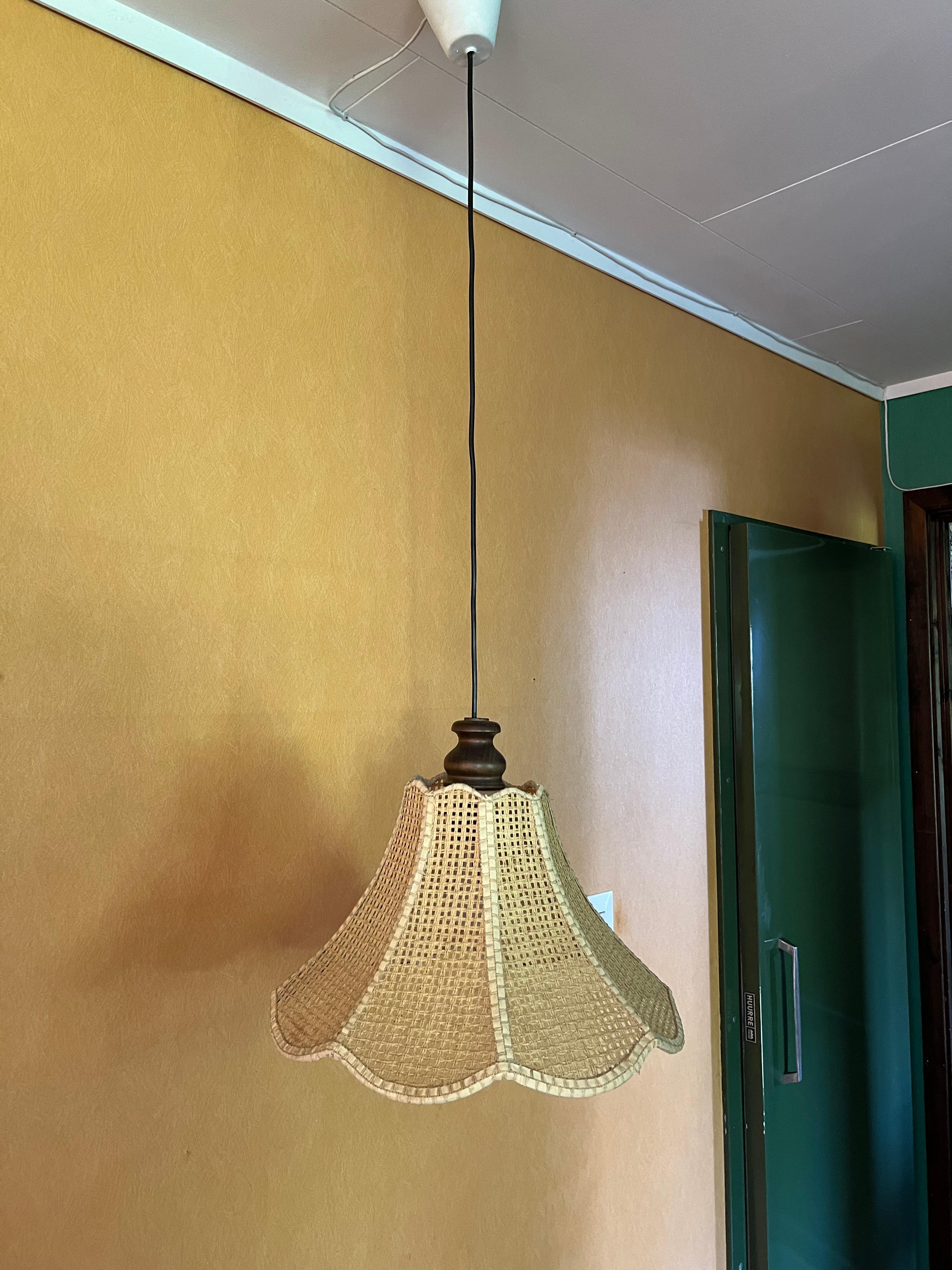 c.1970s Wicker Rattan Swag Lamp, Vintage Scandinavian Design Mid-century Modern For Sale 4