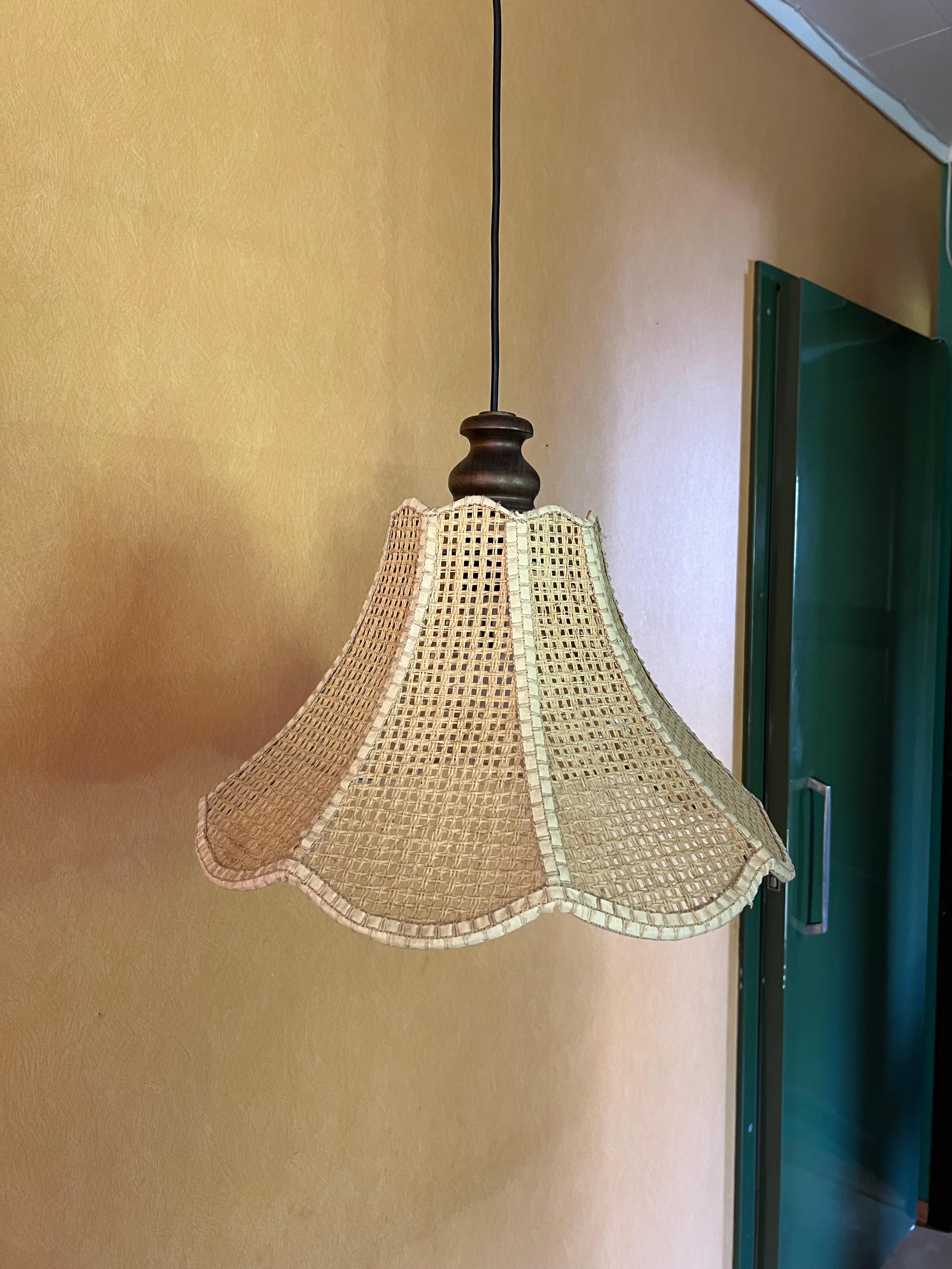 c.1970s Wicker Rattan Swag Lamp, Vintage Scandinavian Design Mid-century Modern For Sale 5
