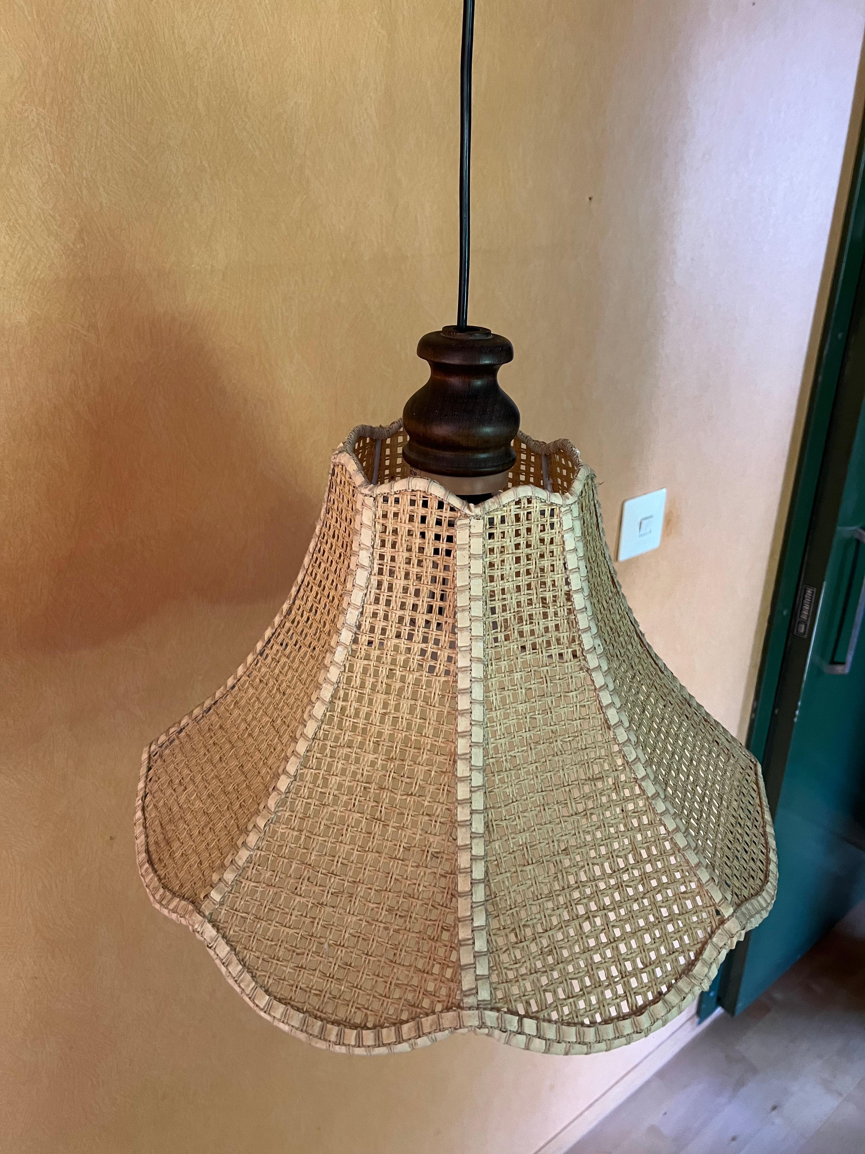 c.1970s Wicker Rattan Swag Lamp, Vintage Scandinavian Design Mid-century Modern For Sale 6