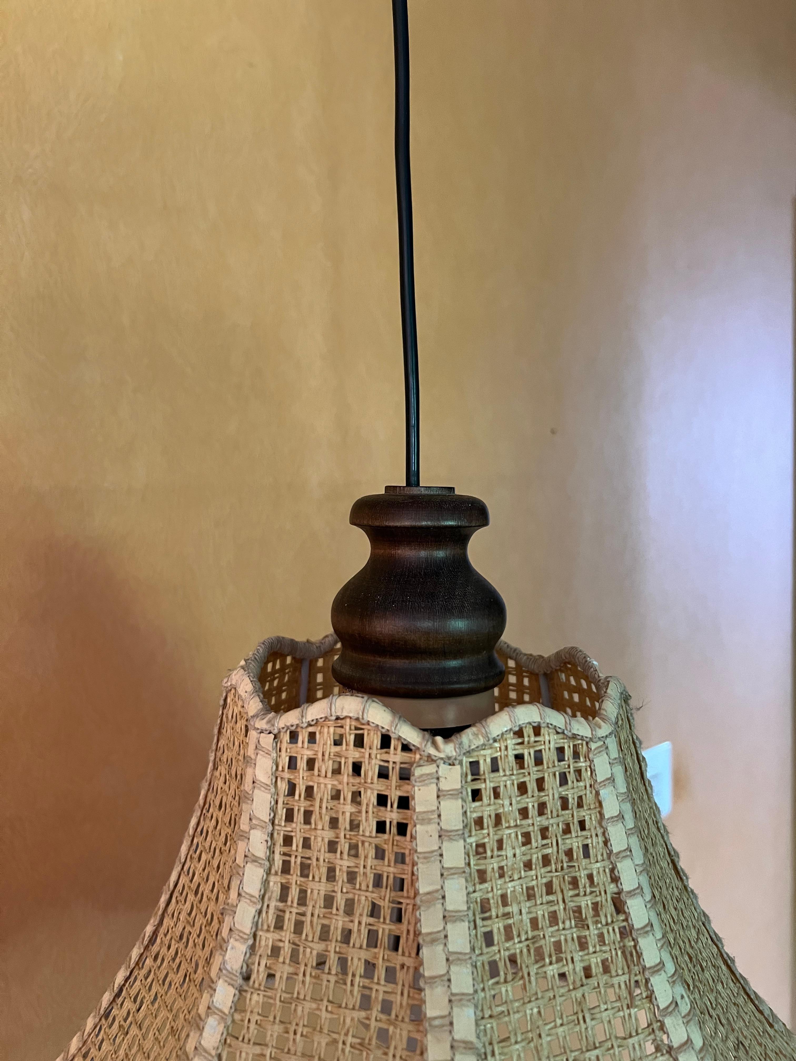 c.1970s Wicker Rattan Swag Lamp, Vintage Scandinavian Design Mid-century Modern For Sale 7