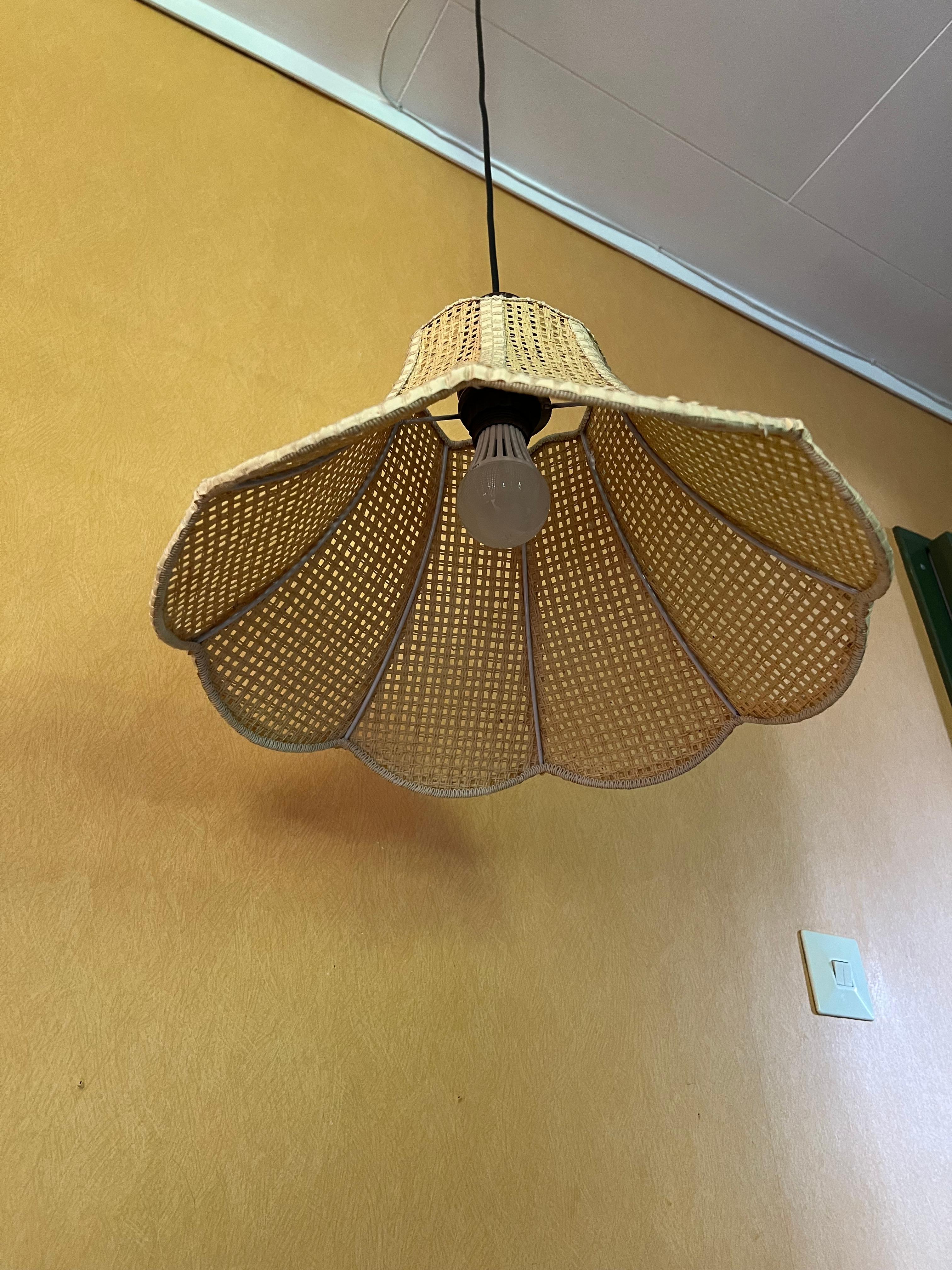c.1970s Wicker Rattan Swag Lamp, Vintage Scandinavian Design Mid-century Modern For Sale 8