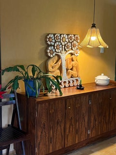 c.1970s Wicker Rattan Swag Lamp, Vintage Scandinavian Design Mid-century Modern