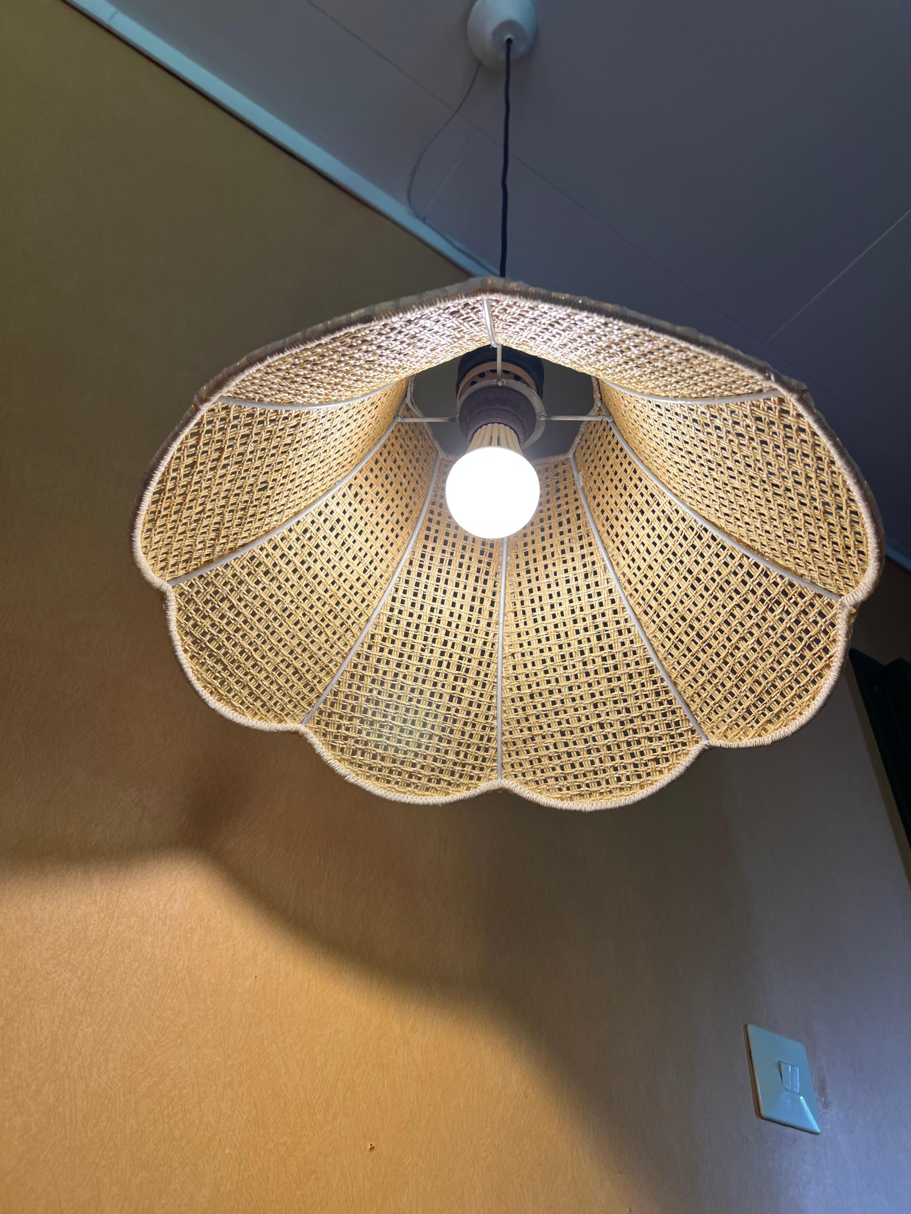 c.1970s Wicker Rattan Swag Lamp, Vintage Scandinavian Design Mid-century Modern For Sale 2