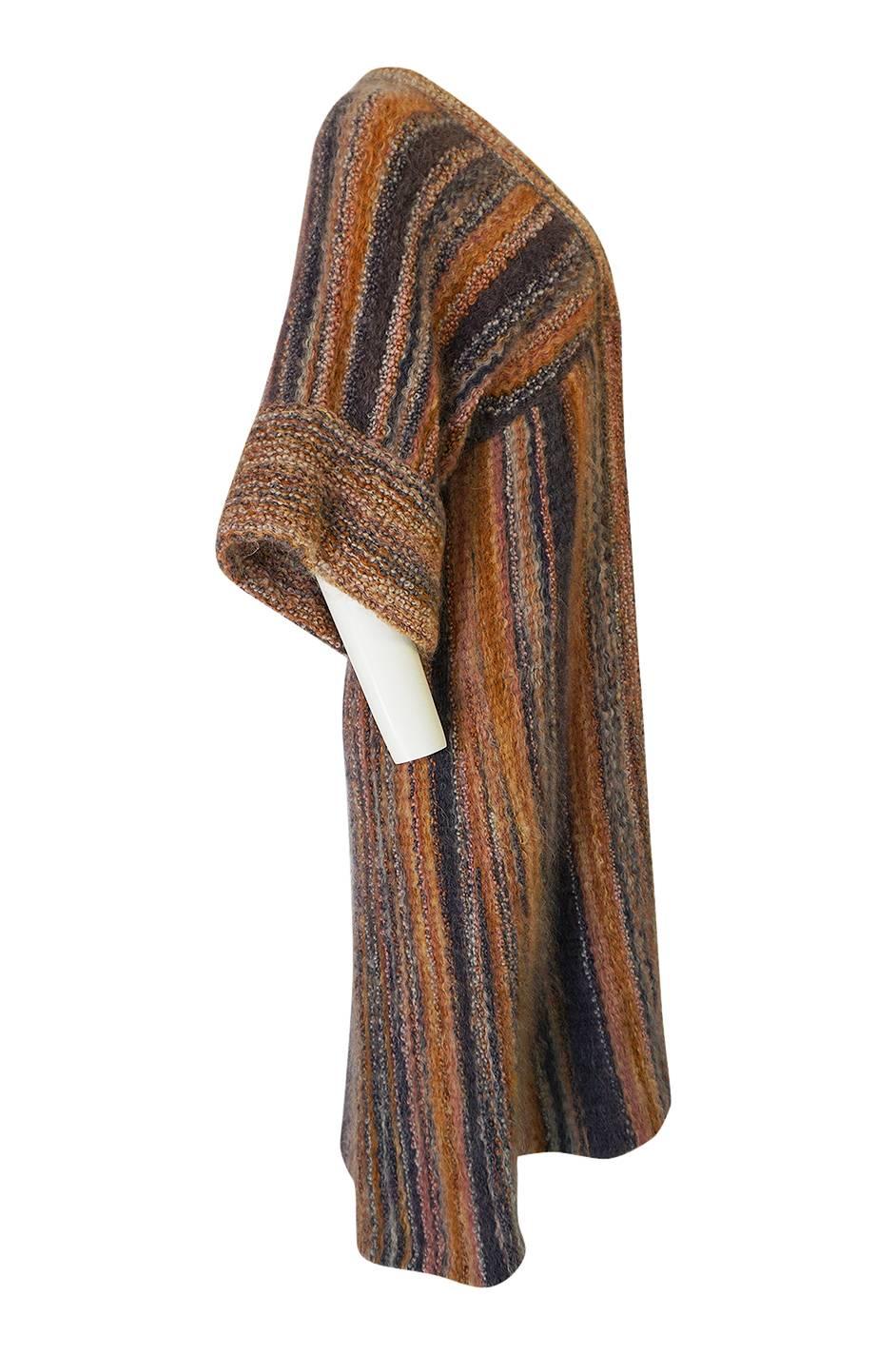 Brown c.1976 Kay Cosserat Wool, Mohair & Silk Kimono Inspired Coat