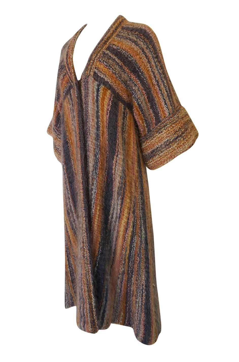 c.1976 Kay Cosserat Wool, Mohair & Silk Kimono Inspired Coat In Excellent Condition In Rockwood, ON