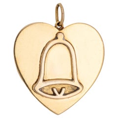 c1976 Retro Heart Wedding Bell Pendant Large Charm 9k Gold UK Hallmarks  