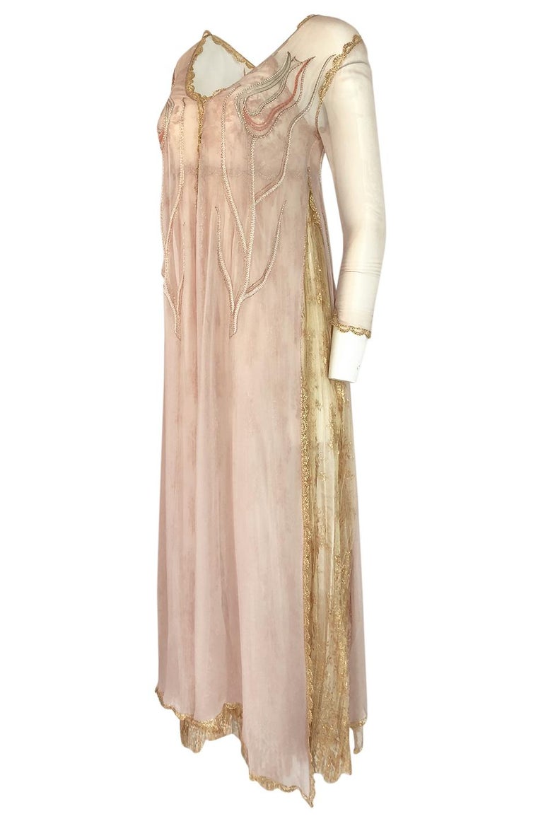 c.1977 Bill Gibb Couture Gold Lace Dress and Embroidered Evening Jacket ...