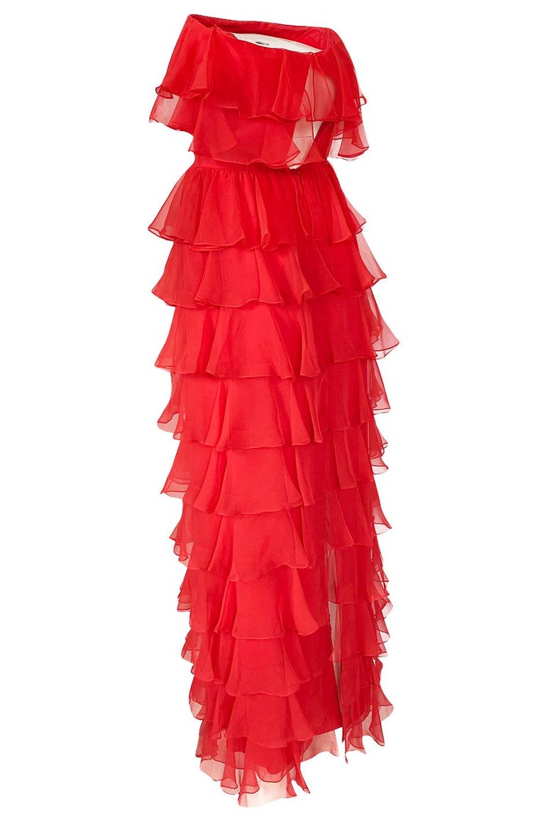 Well Documented Spring 1987 Valentino Original Strapless Pink & Black Silk Chiffon Dress