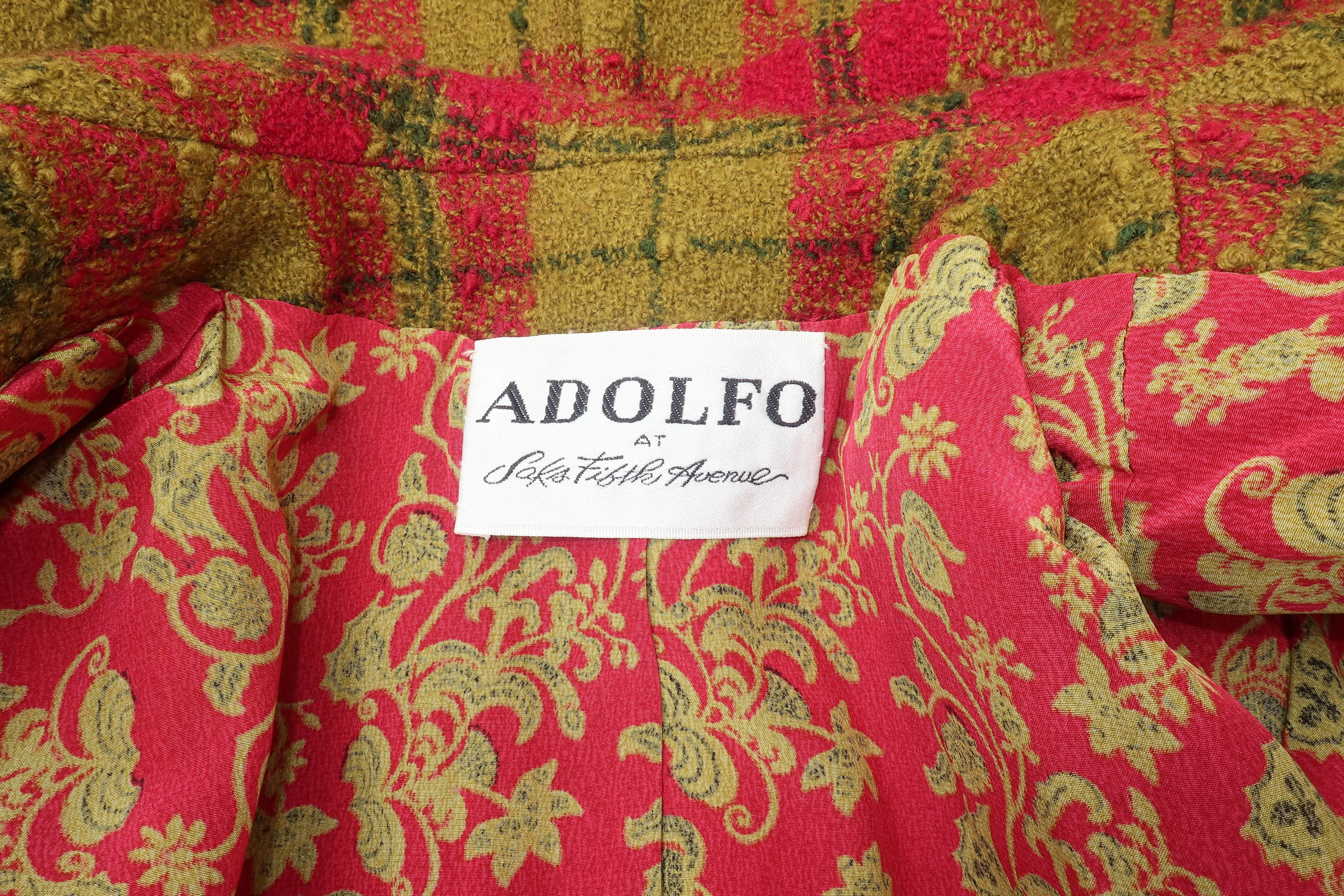 C.1980 Adolfo For Saks Fifth Avenue Plaid Boucle Skirt Suit 5