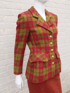C.1980 Adolfo For Saks Fifth Avenue Plaid Boucle Rock Anzug