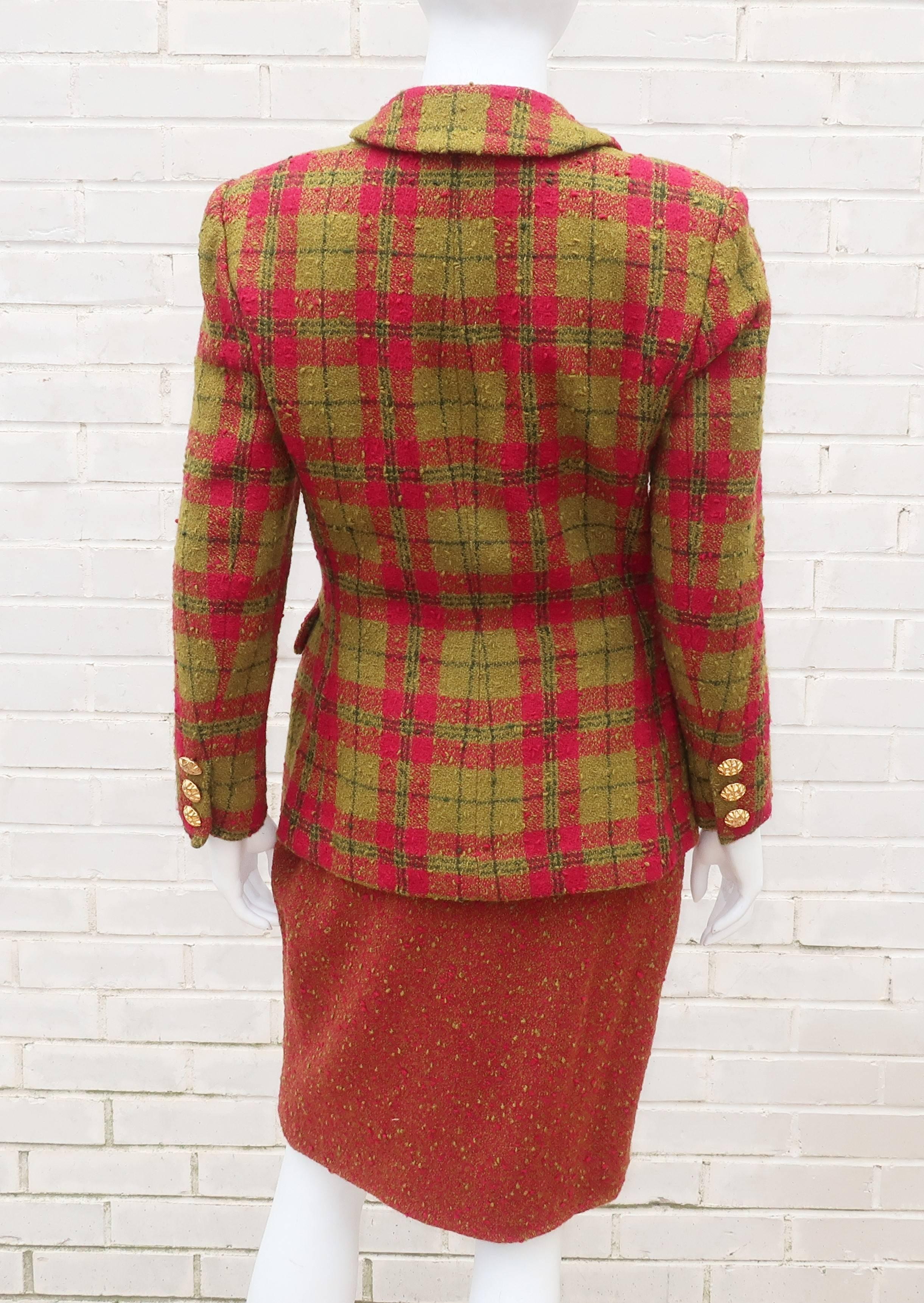 C.1980 Adolfo For Saks Fifth Avenue Plaid Boucle Skirt Suit 2