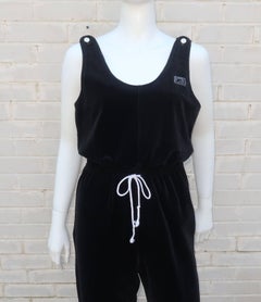 C.1980 Geoffrey Beene Black Velour Jumpsuit Lounger