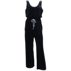 C.1980 Geoffrey Beene Black Velour Jumpsuit Lounger