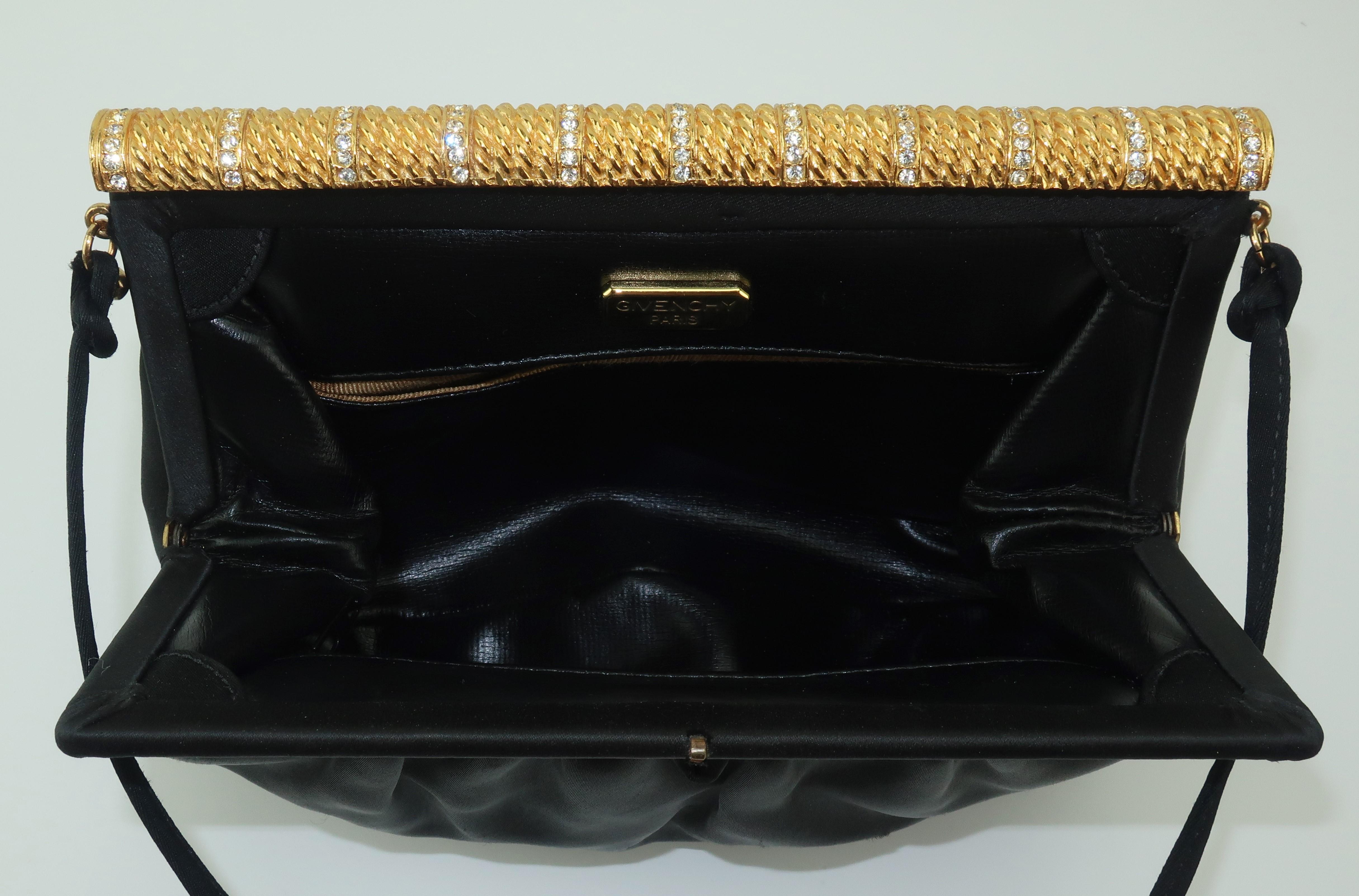 C.1980 Givenchy Black Satin Evening Handbag With Rhinestone Closure 6