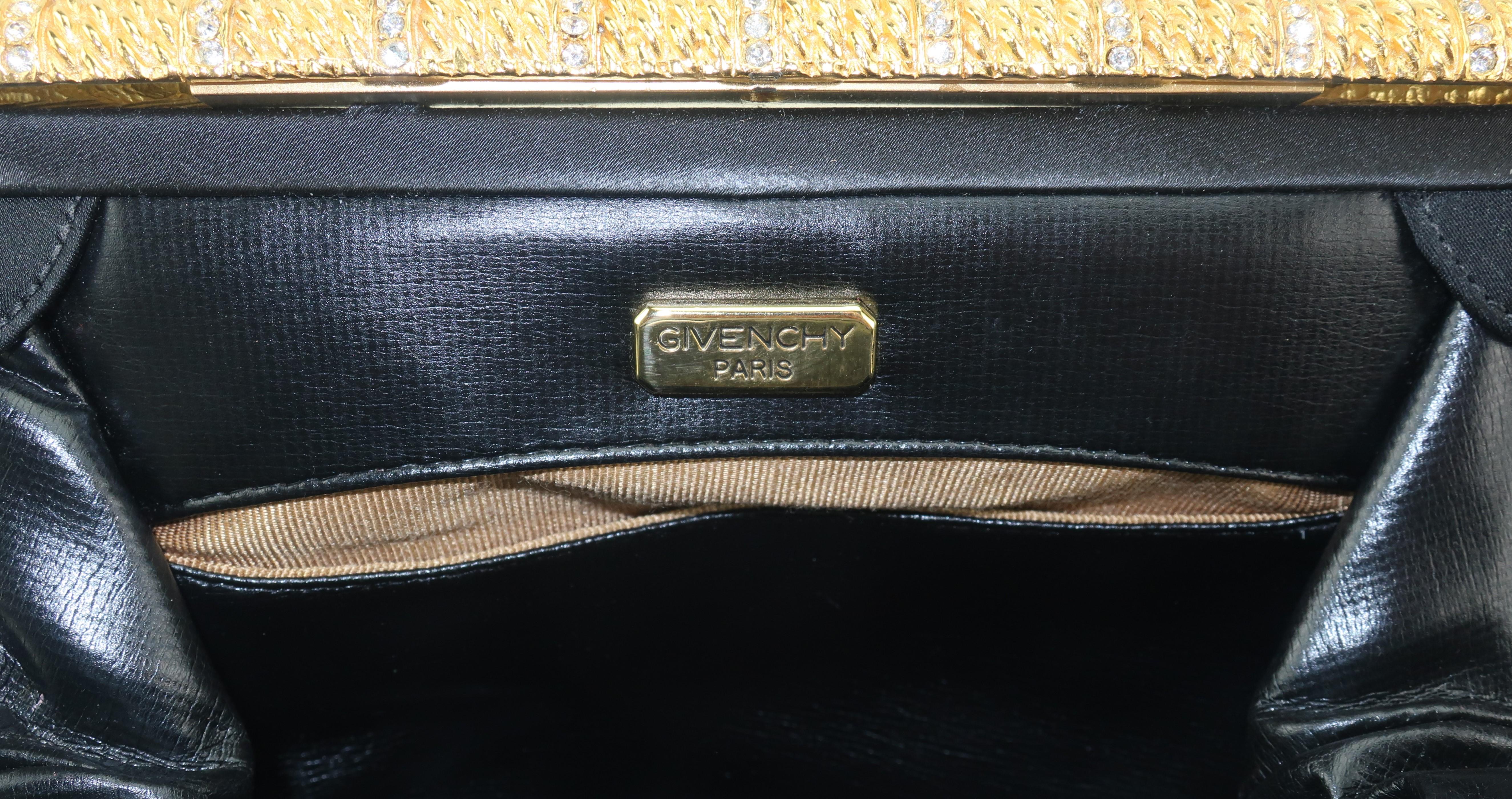 C.1980 Givenchy Black Satin Evening Handbag With Rhinestone Closure 7