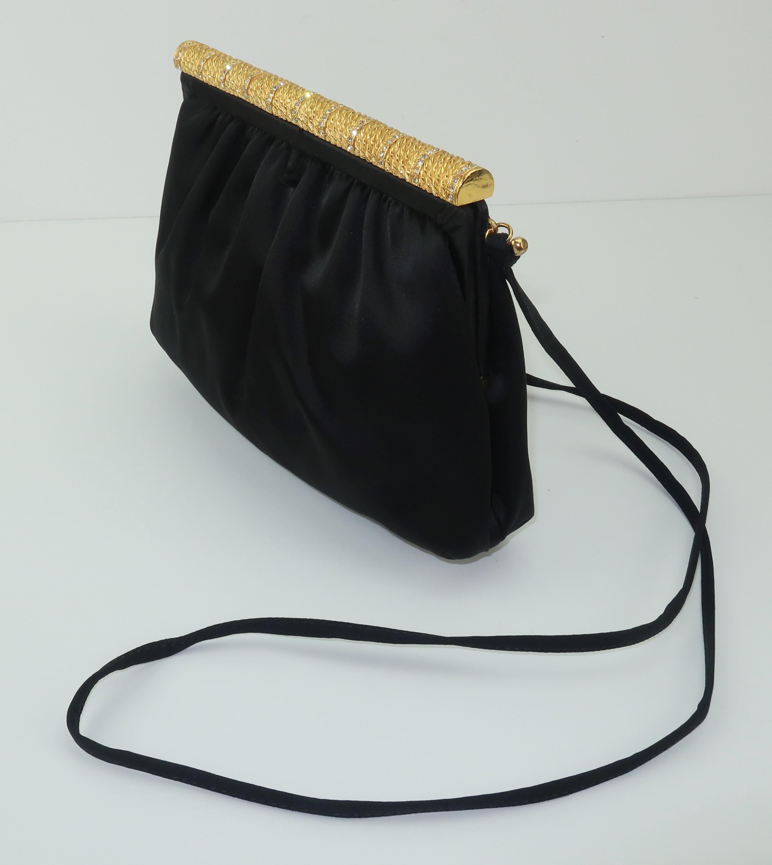 C.1980 Givenchy Black Satin Evening Handbag With Rhinestone Closure 2