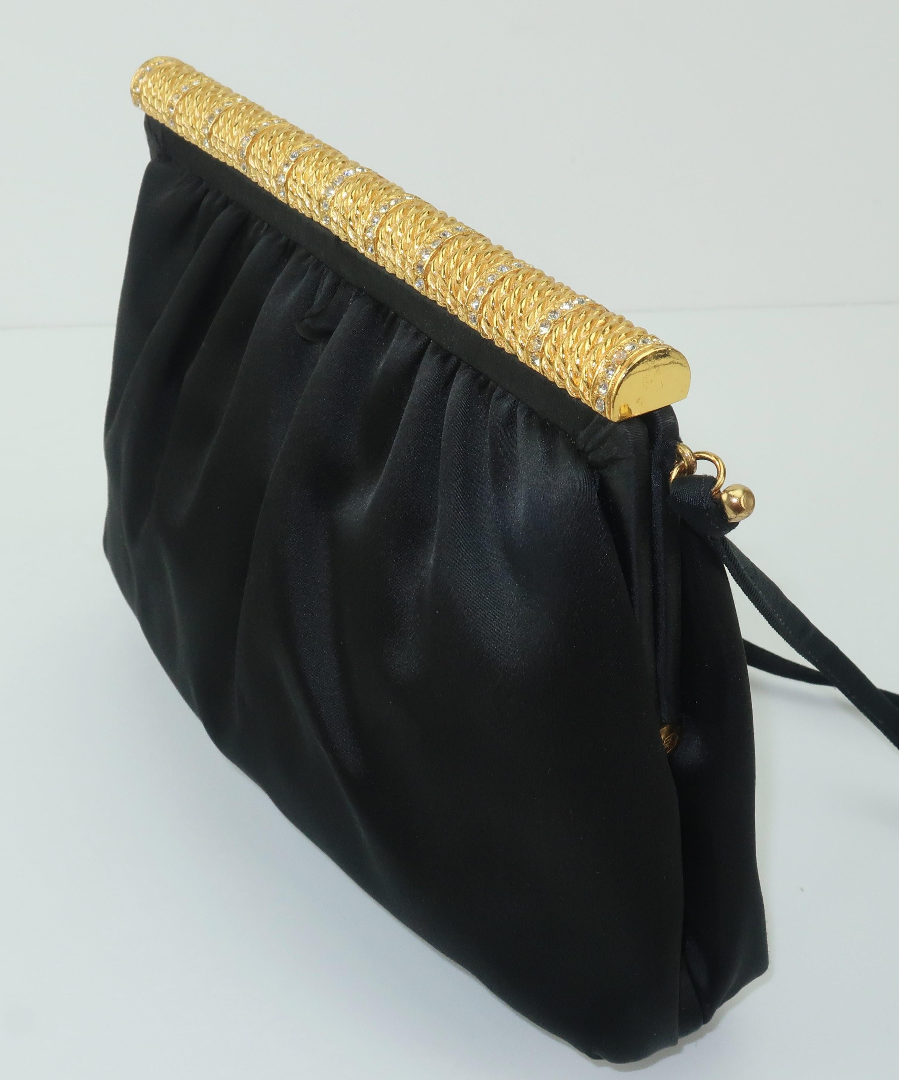 C.1980 Givenchy Black Satin Evening Handbag With Rhinestone Closure 3