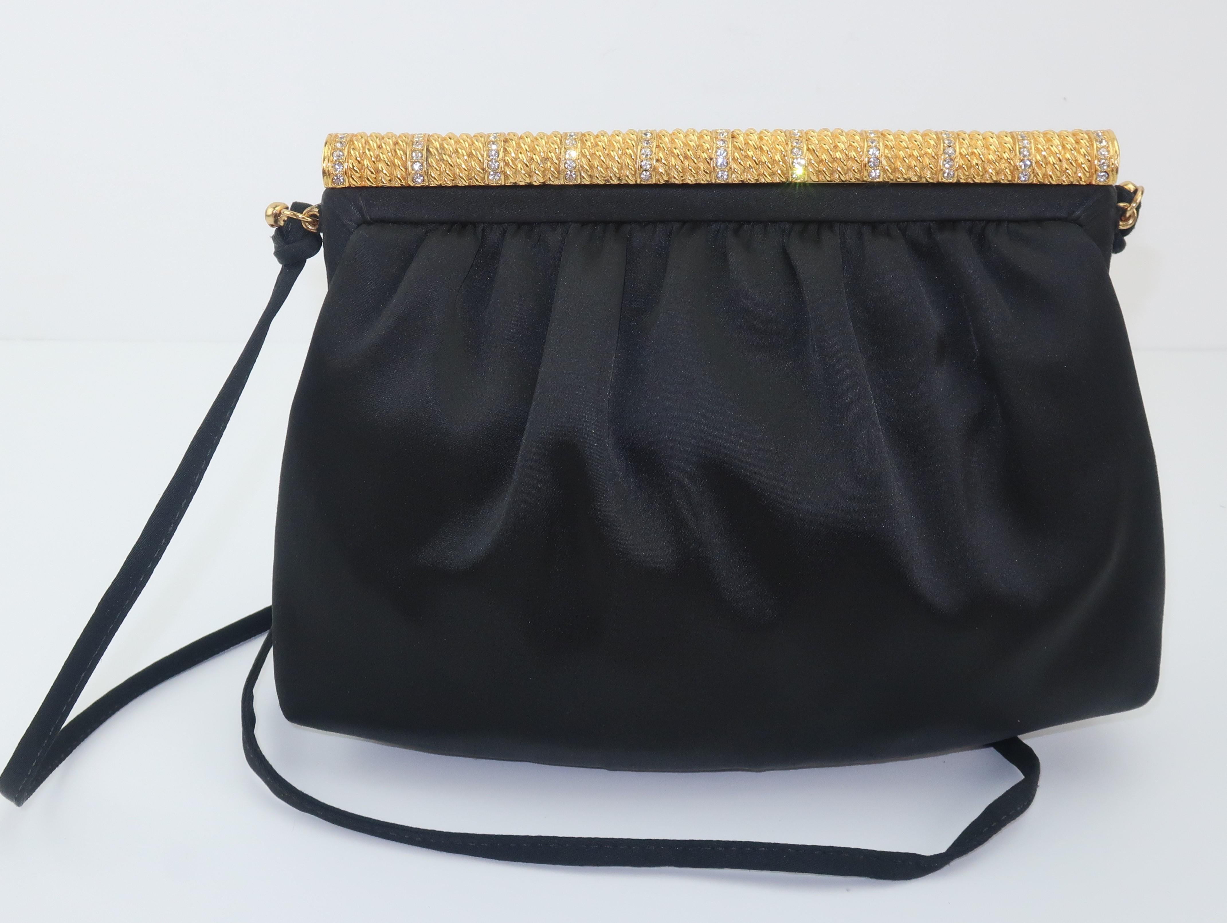 C.1980 Givenchy Black Satin Evening Handbag With Rhinestone Closure 5