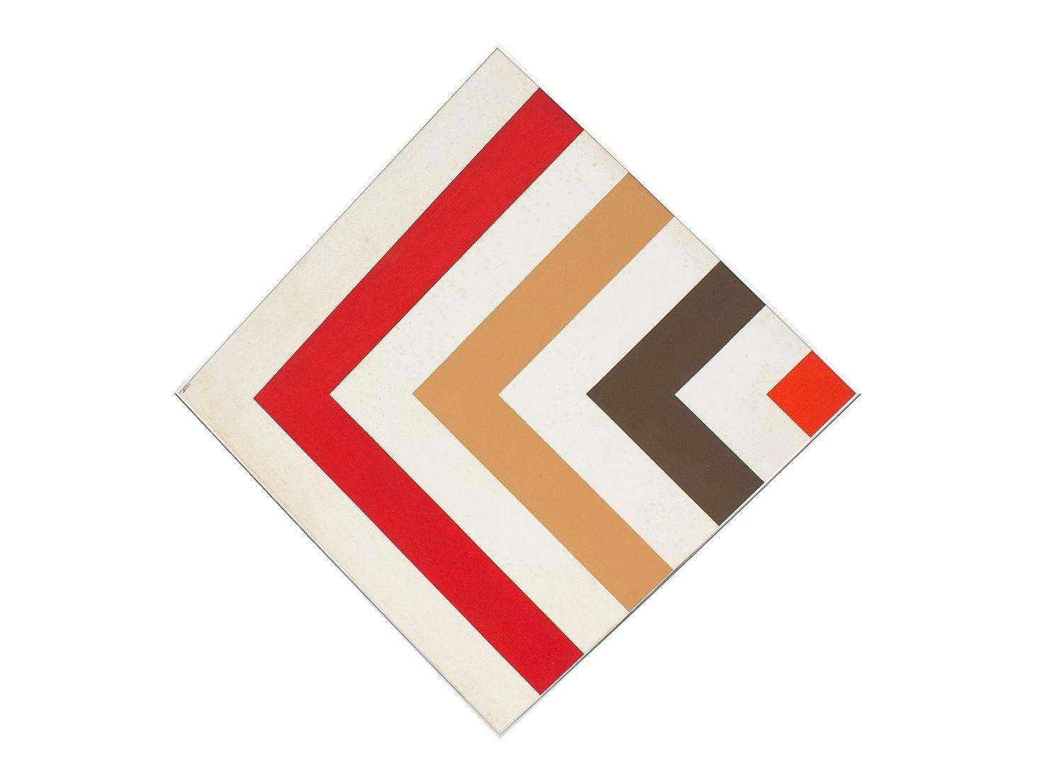 Late 20th Century Hard Edge Abstract Geometric Acrylic Painting Signed J.v. 80, circa 1980 For Sale