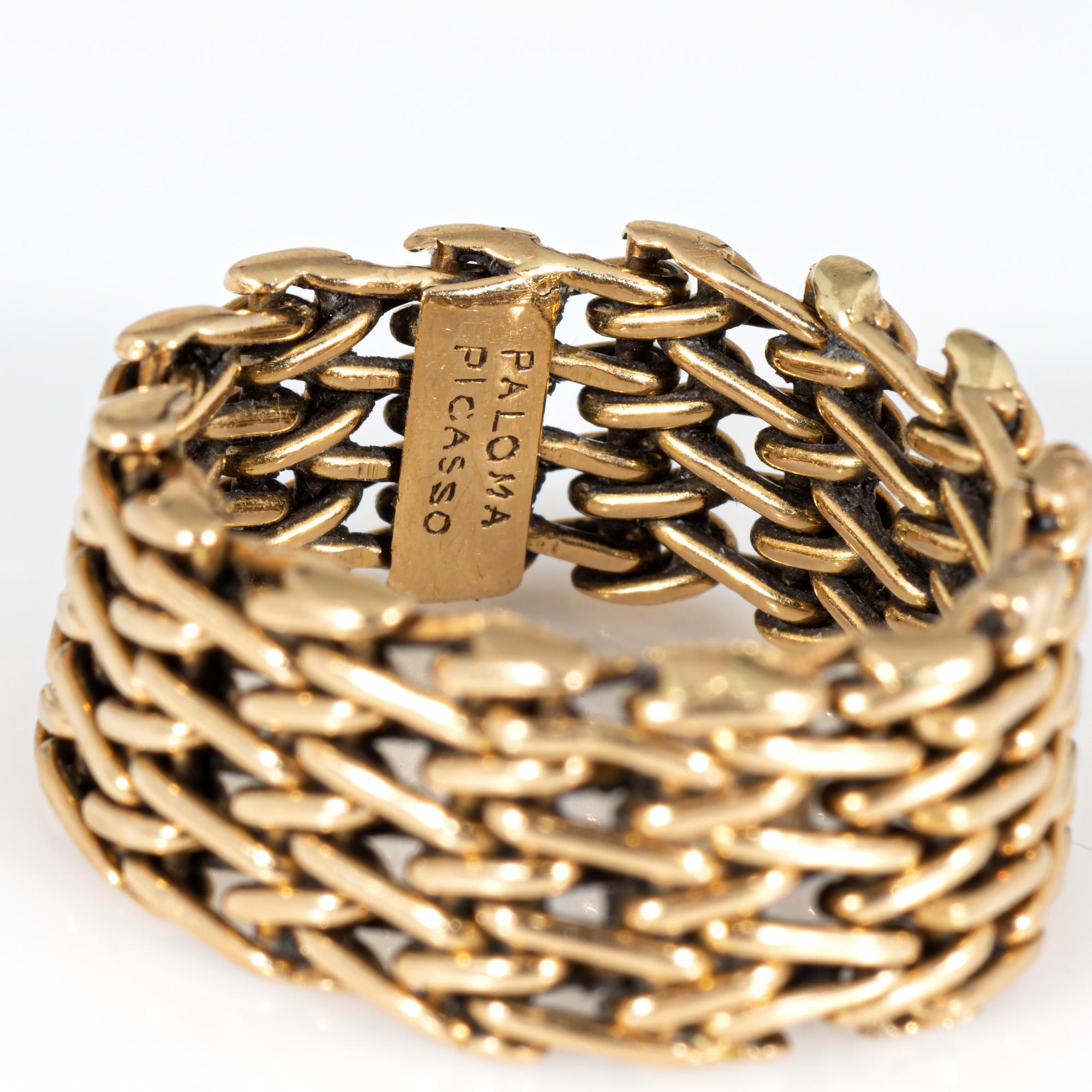 Modern c1980 Tiffany & Co Mesh Ring Sz 6.5 Band 18k Yellow Gold Paloma Picasso France