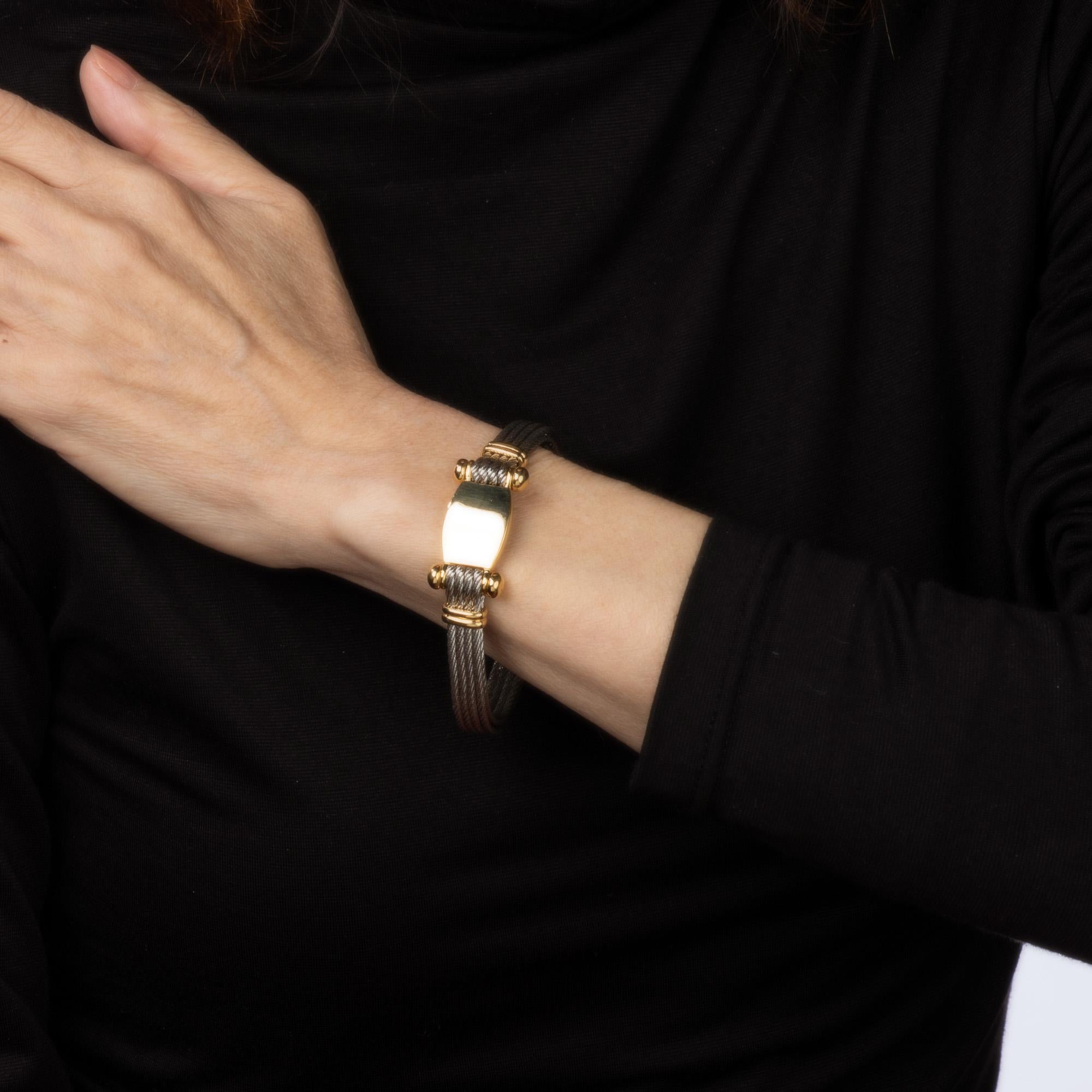 Women's c1980s Fred Paris Bracelet Force 10 Stainless Steel 18k Yellow Gold Signed