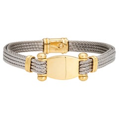 c1980s Fred Paris Bracelet Force 10 Stainless Steel 18k Yellow Gold Signed