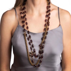 c1981 Ultra Long 105" Vintage Chanel Flower Necklace Purple Glass Beads