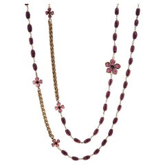 c1981 Ultra Long 105" Vintage Chanel Flower Necklace Purple Glass Beads 