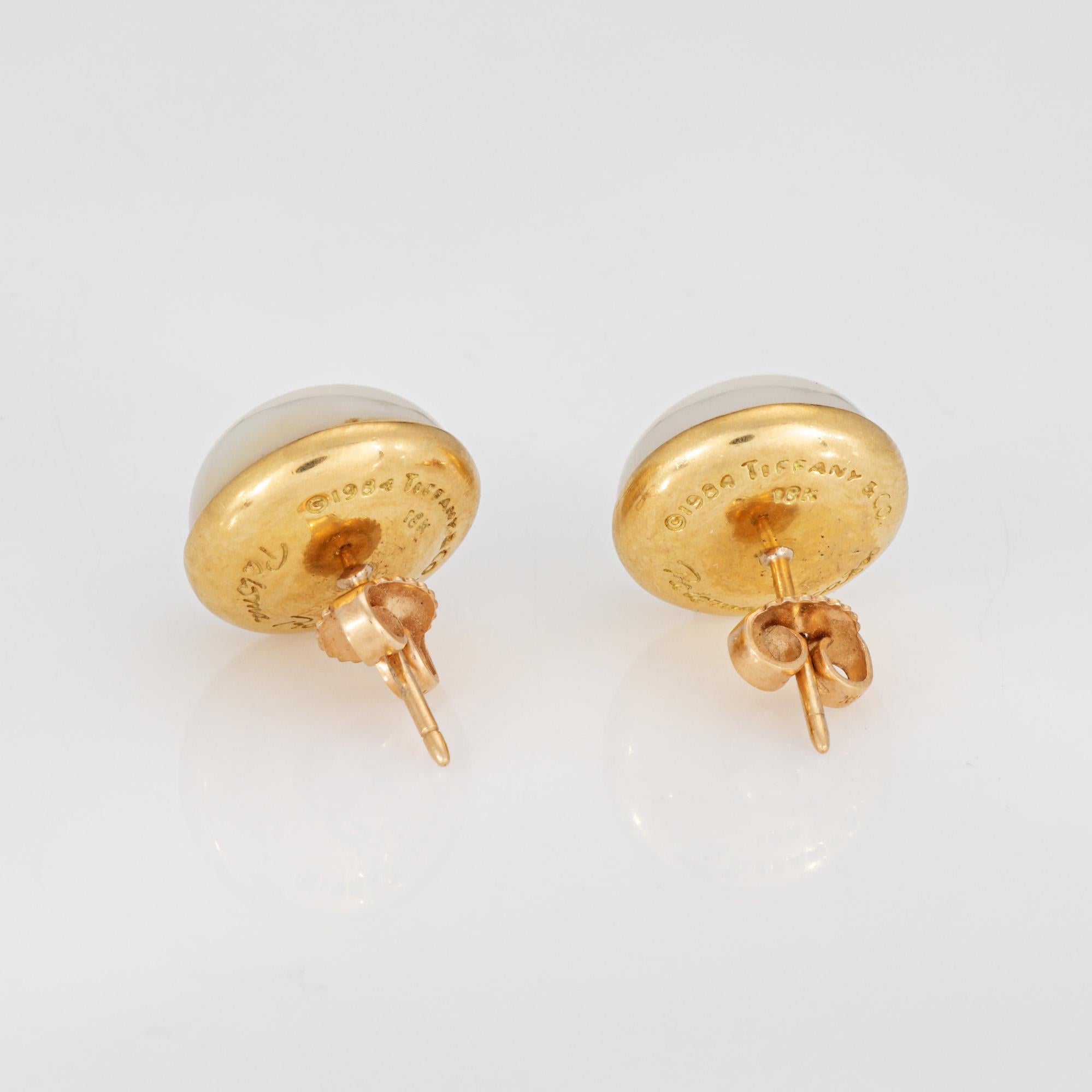 Modern c1984 Tiffany & Co Earrings 13mm Mabe Pearls Paloma Picasso Vintage 18k Gold