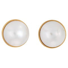 c1984 Tiffany & Co Earrings 13mm Mabe Pearls Paloma Picasso Vintage 18k Gold