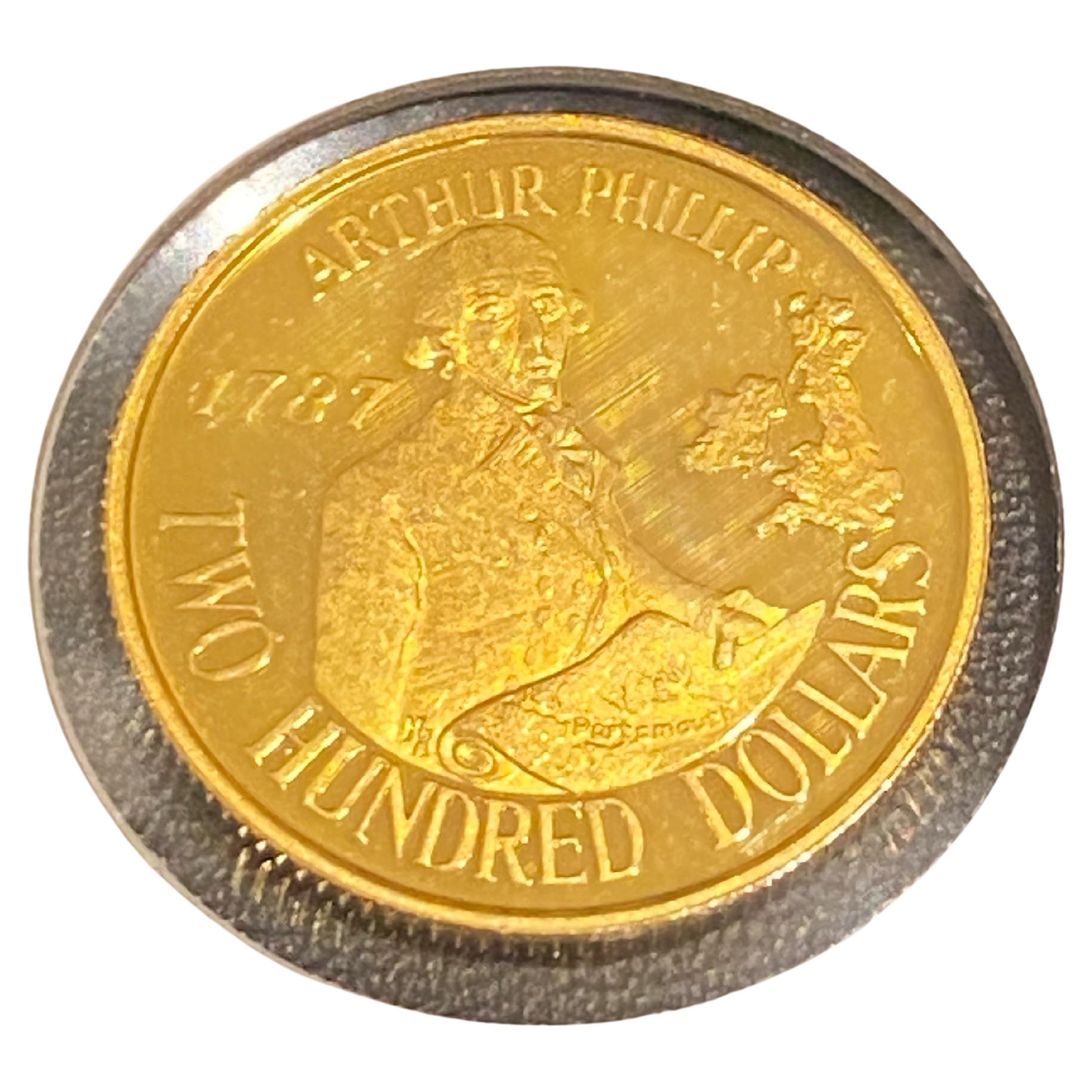 c1987 22K Gold Australian Embarkation Arthur Phillip $200 Uncirculated Coin. For Sale