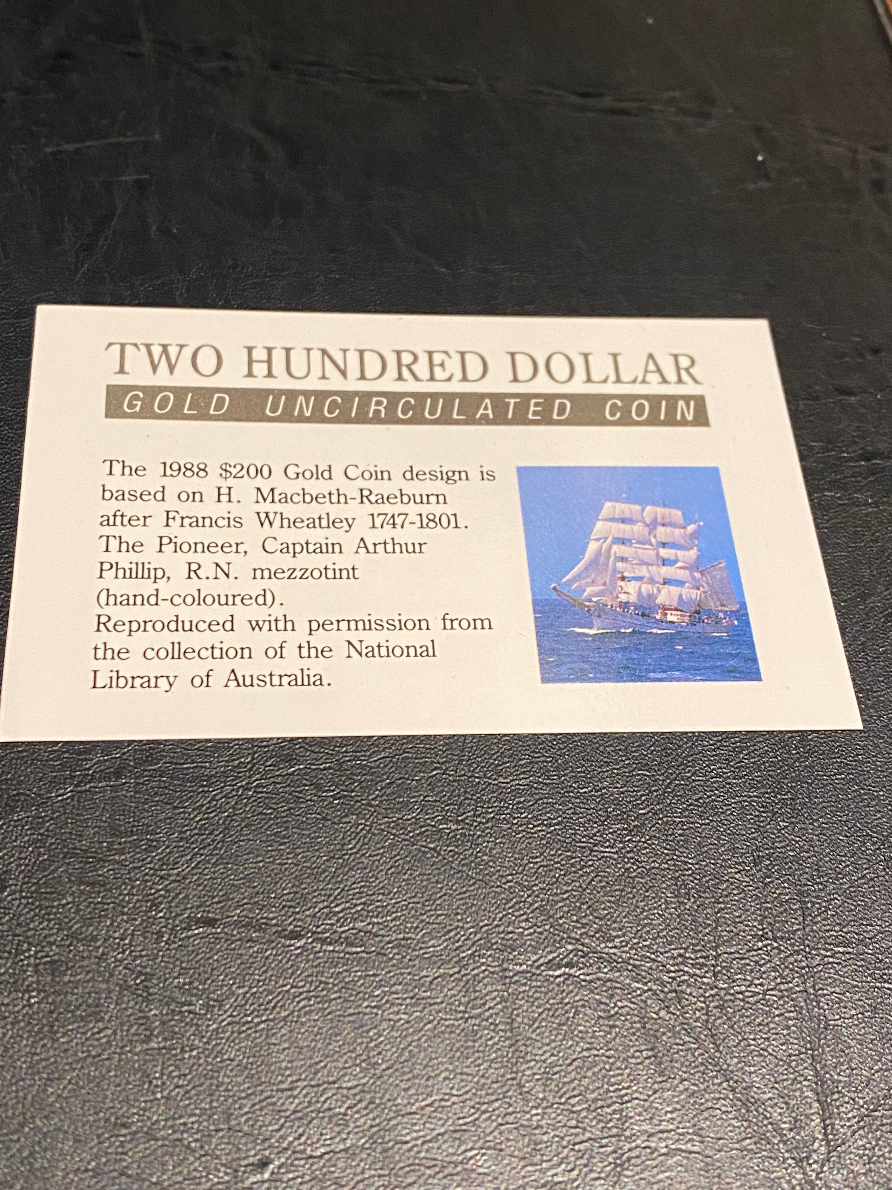 Australische 22 Karat Gold Australische First Fleet Arrival/Embarkation $200 Unförmige Münze, um 1988 1