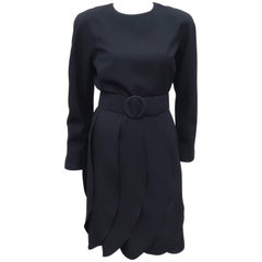 C.1990 Black Scaasi Cocktail Dress With Petal Skirt C.1990 Black Scaasi Cocktail Dress With Petal Skirt