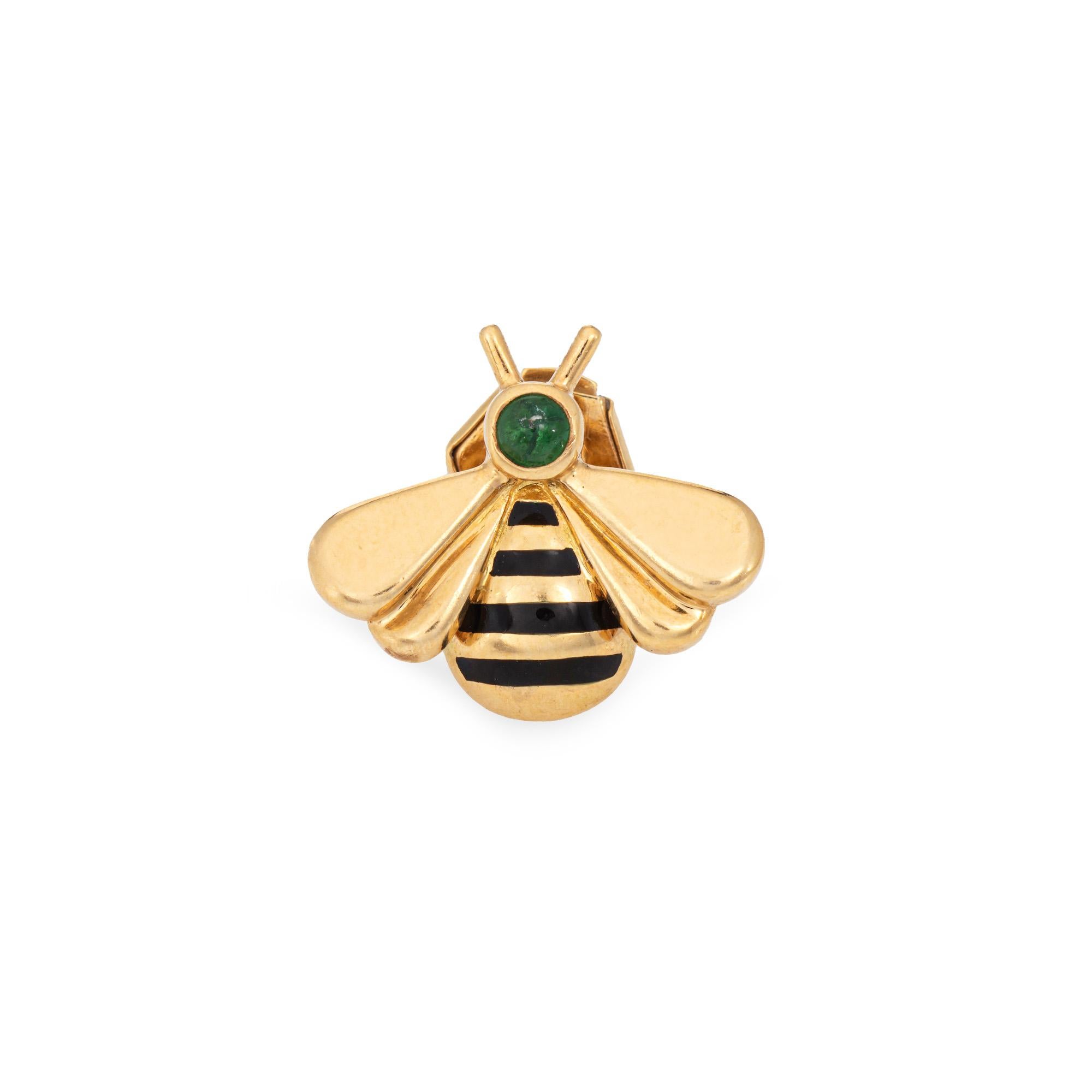 Modern c1990 Cartier Bee Pin Emerald Brooch Vintage 18k Yellow Gold Signed Jewelry