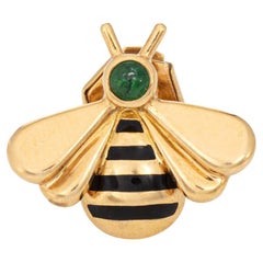 c1990 Cartier Bee Pin Emerald Brooch Vintage 18k Yellow Gold Signed Jewelry