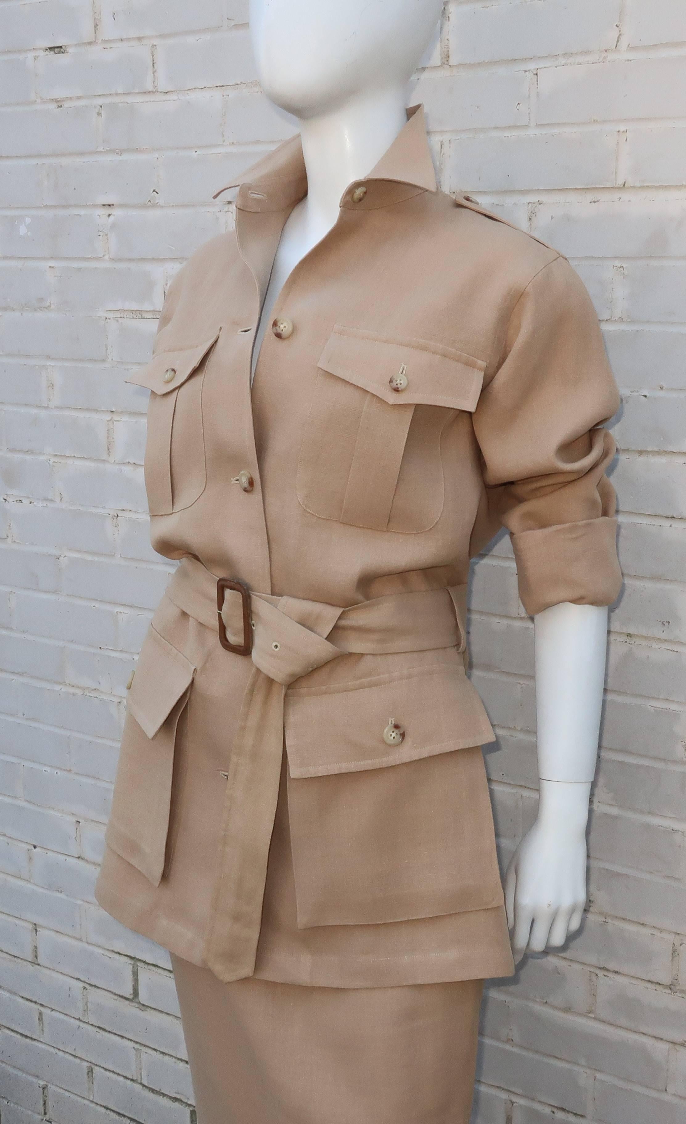 Brown C.1990 Ralph Lauren Linen Safari Suit