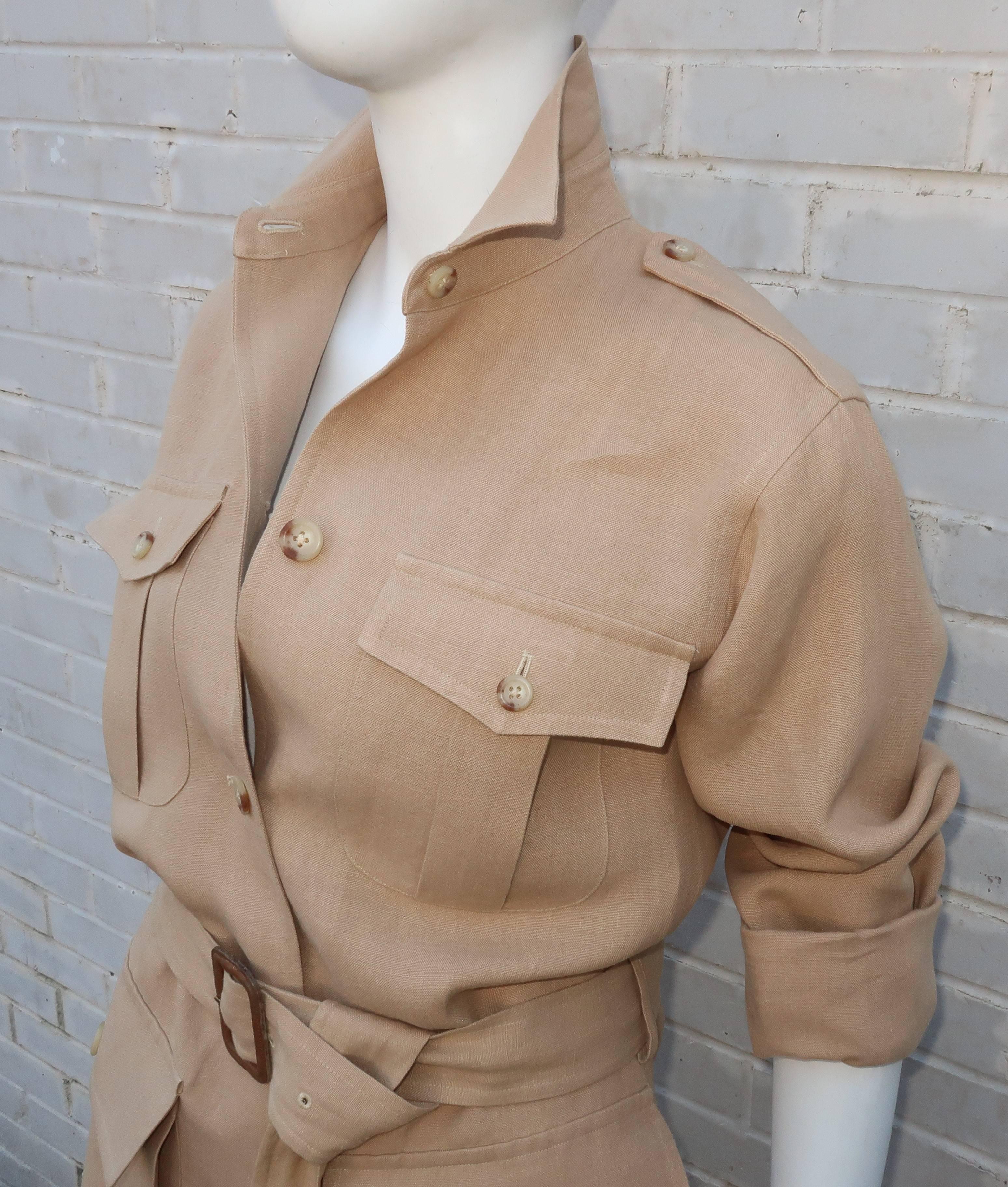 C.1990 Ralph Lauren Linen Safari Suit In Good Condition In Atlanta, GA