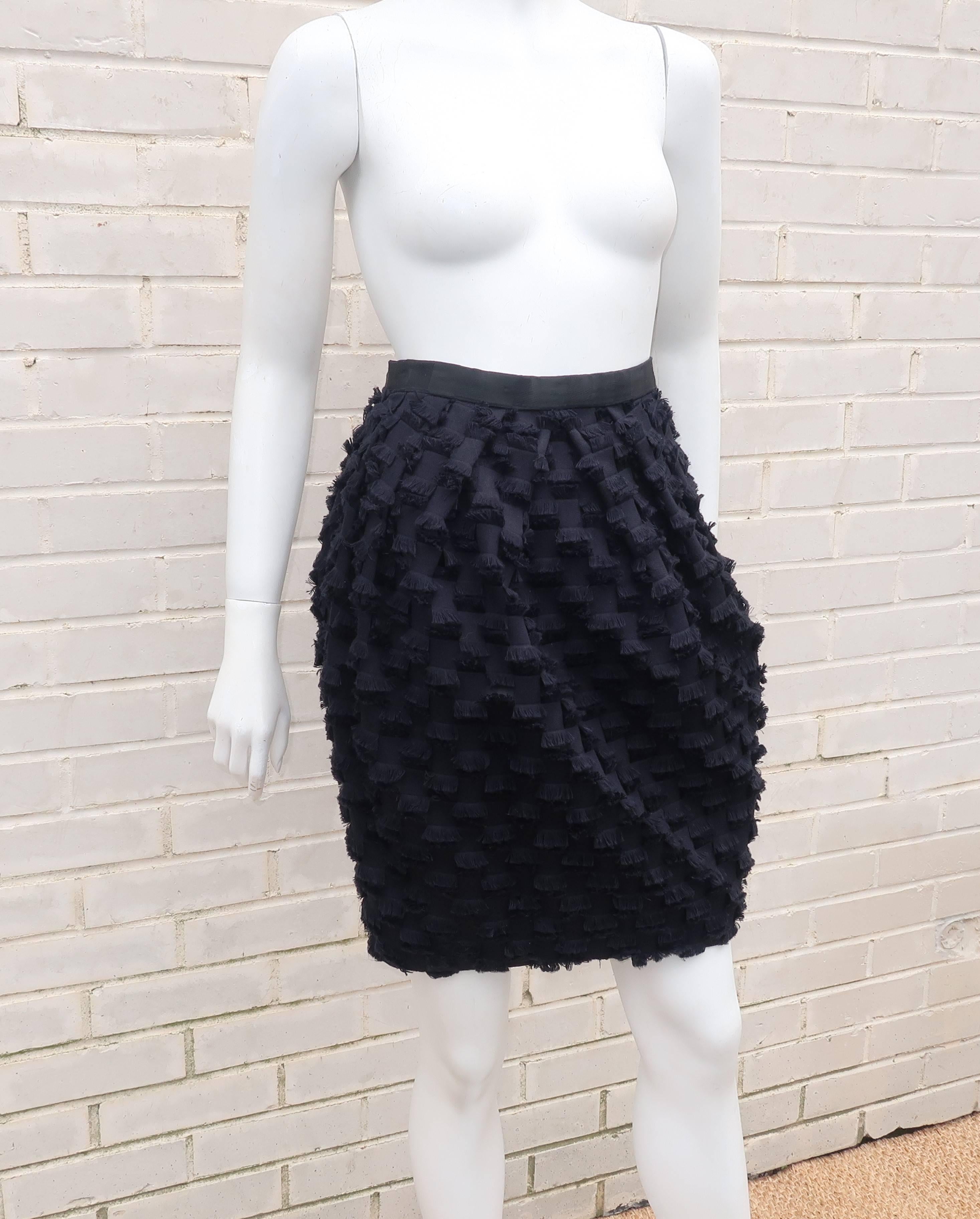 Women's C.1990 Saks Fifth Avenue Black Fringe Bubble Skirt