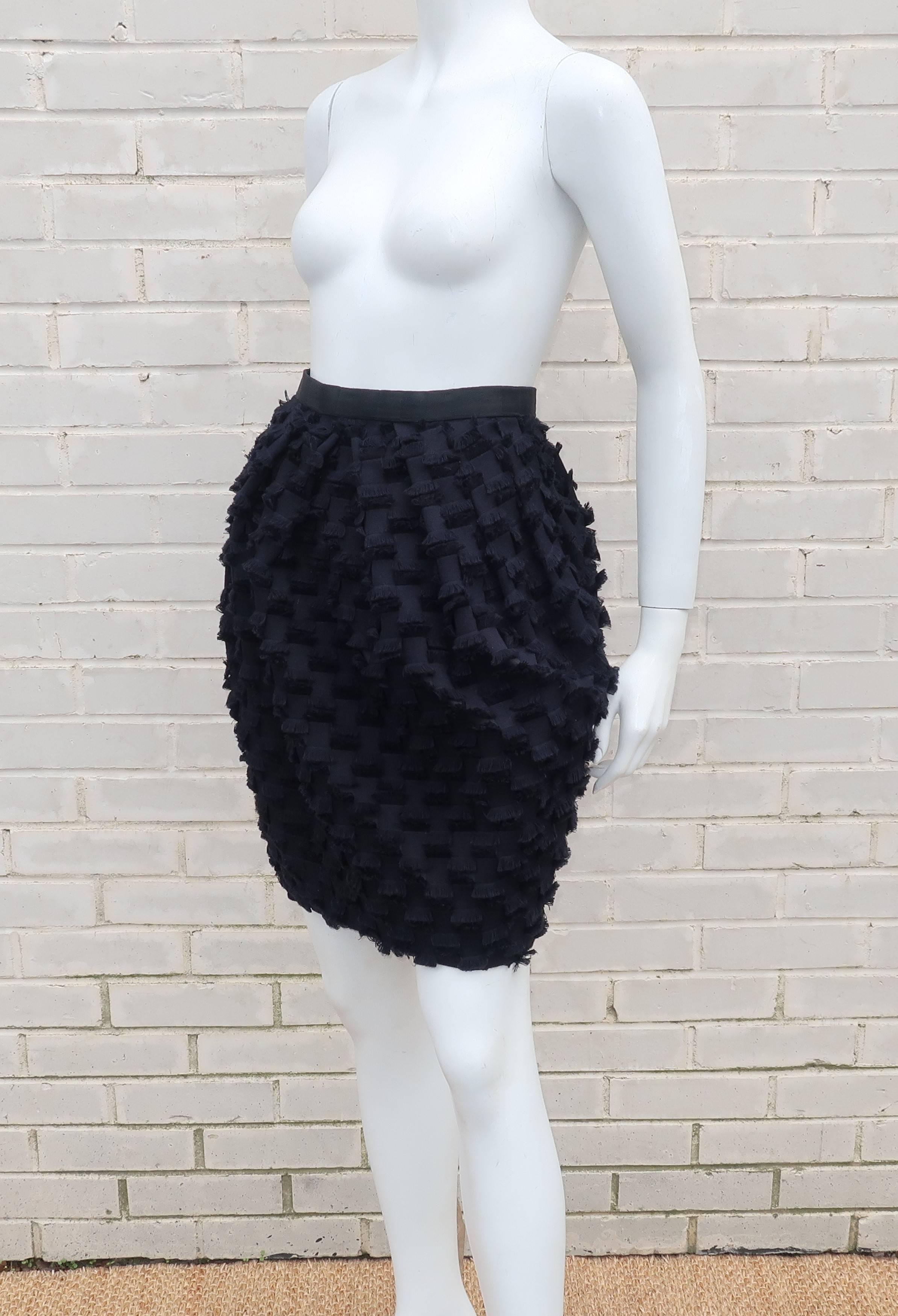 C.1990 Saks Fifth Avenue Black Fringe Bubble Skirt 2