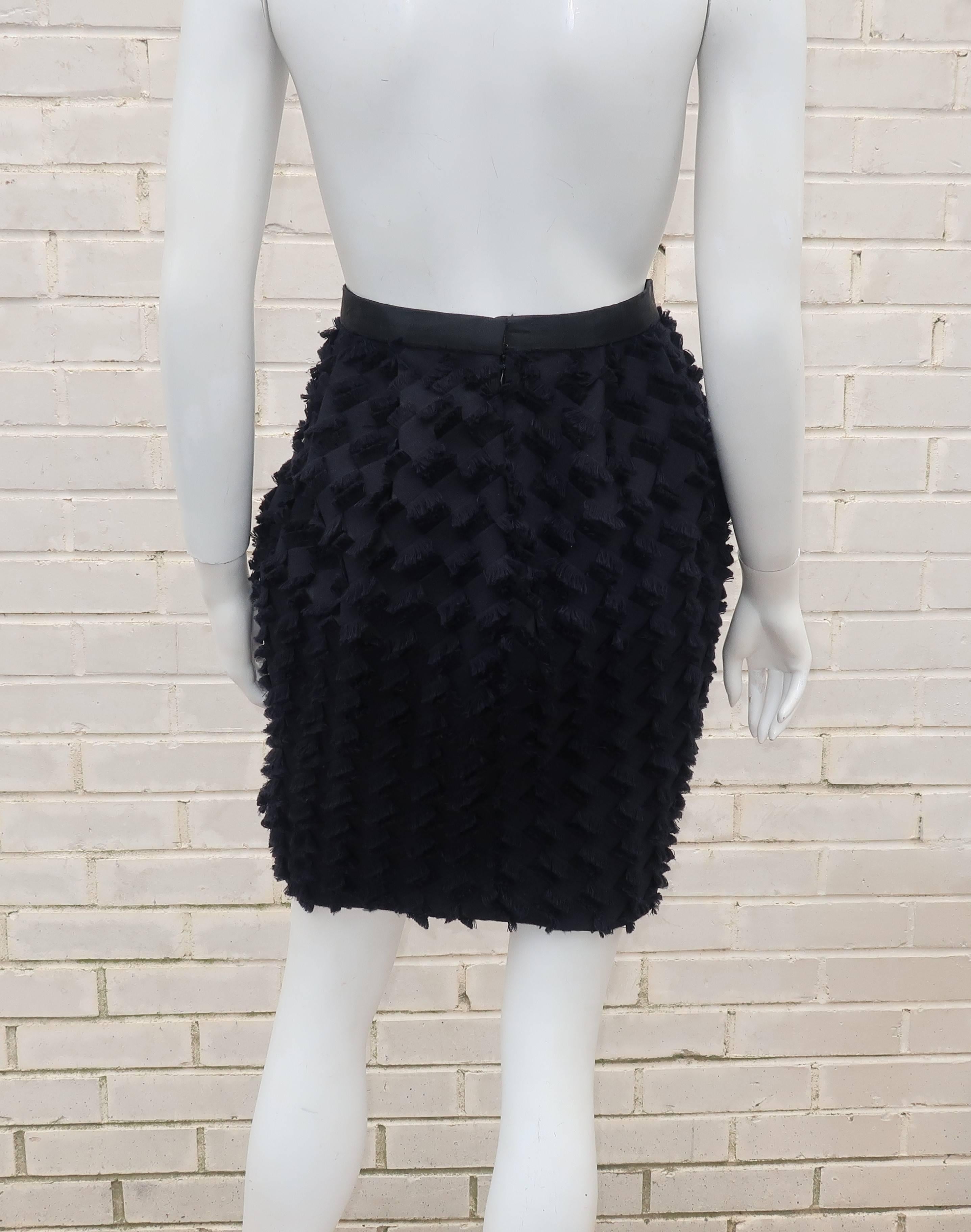 C.1990 Saks Fifth Avenue Black Fringe Bubble Skirt 3