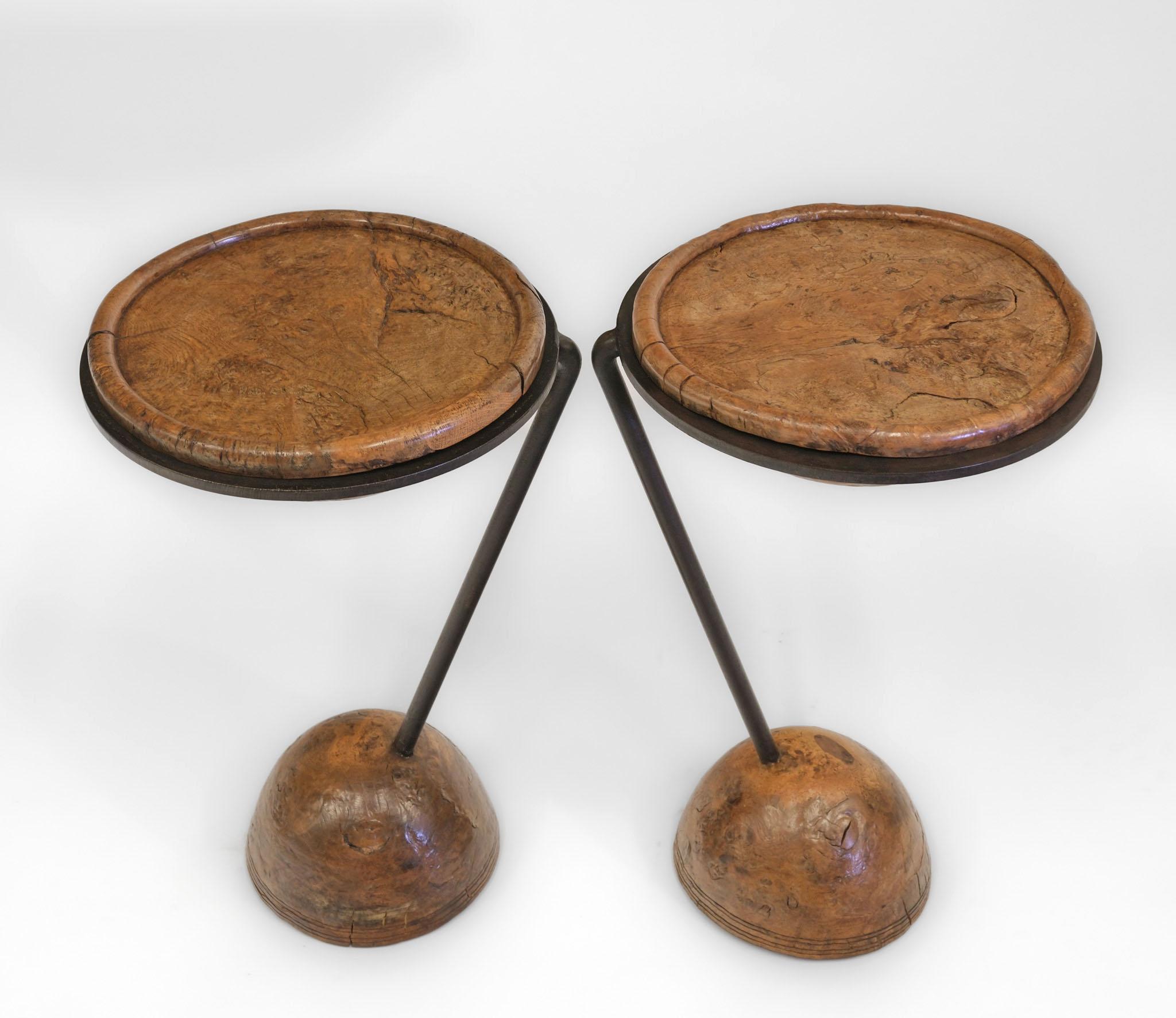 C.1990 Superba coppia di tavolini in Oak e acciaio dello scultore Philip Hearsey in vendita 9